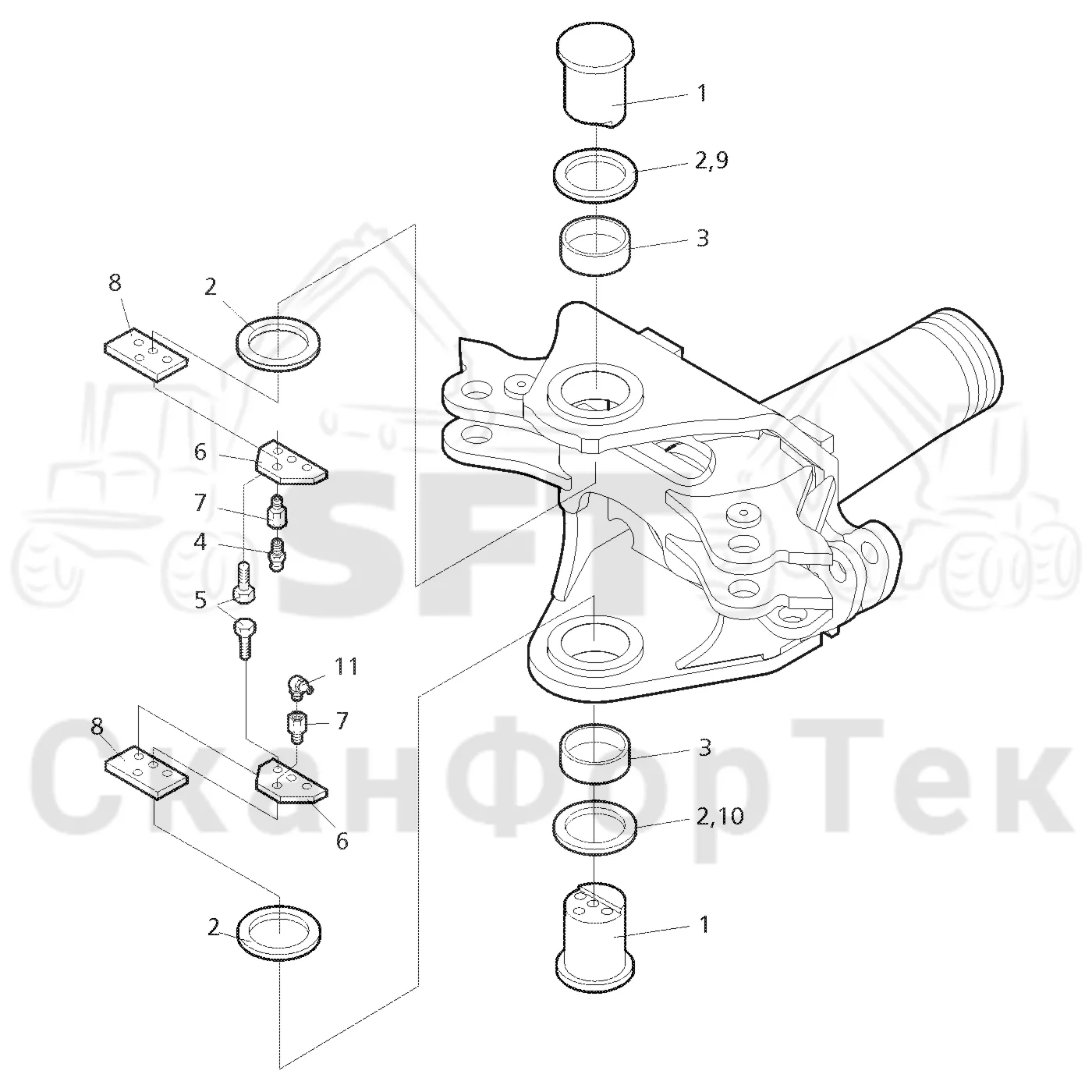 Схема: Valmet / Форвардер / Valmet 860.3 / Valmet 860.3 / Каталог запасных частей / шасси / Сочленение / Шарнирные пальцы