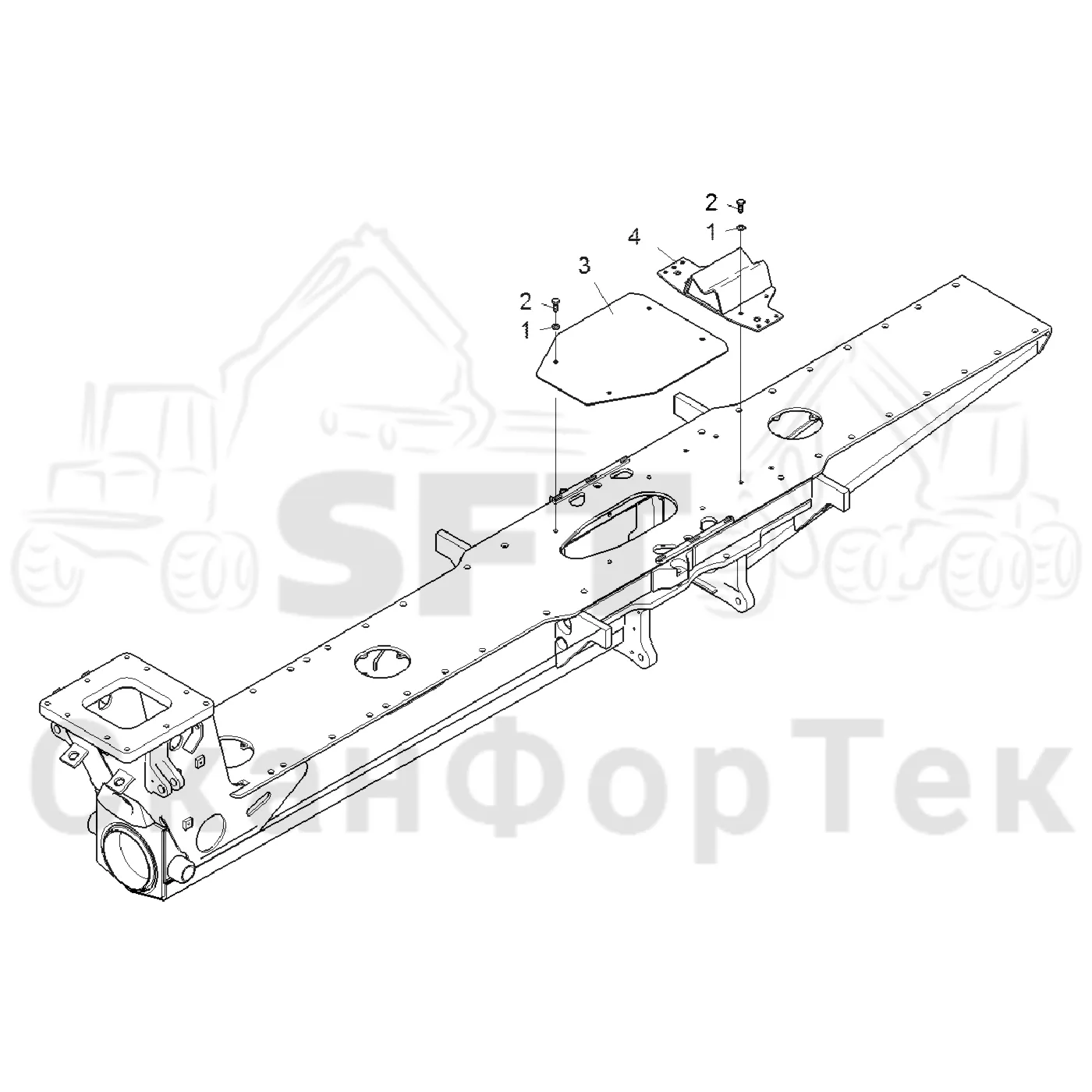 Схема: Komatsu / Форвардер / 855.1 / 855.1 / Каталог запасных частей / шасси / Зона погрузки / Опора подъемного крана с полным приводом / Опора подъемного крана с полным приводом