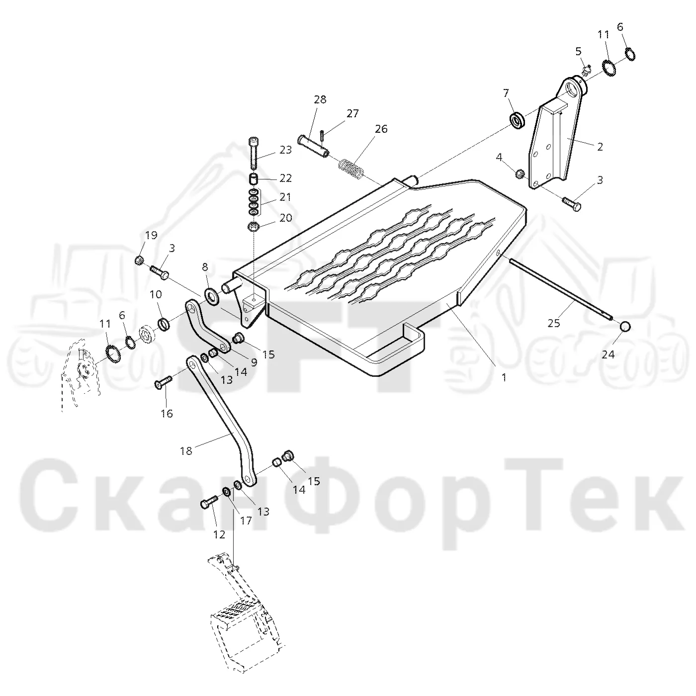 Схема: Valmet / Форвардер / Valmet 840.3 / Valmet 840.3 Ch. -311173 / Valmet 840.3 Ch. -311173 / Каталог запасных частей / шасси / Ступени, лестницы и платформы / Платформа гидравлическая