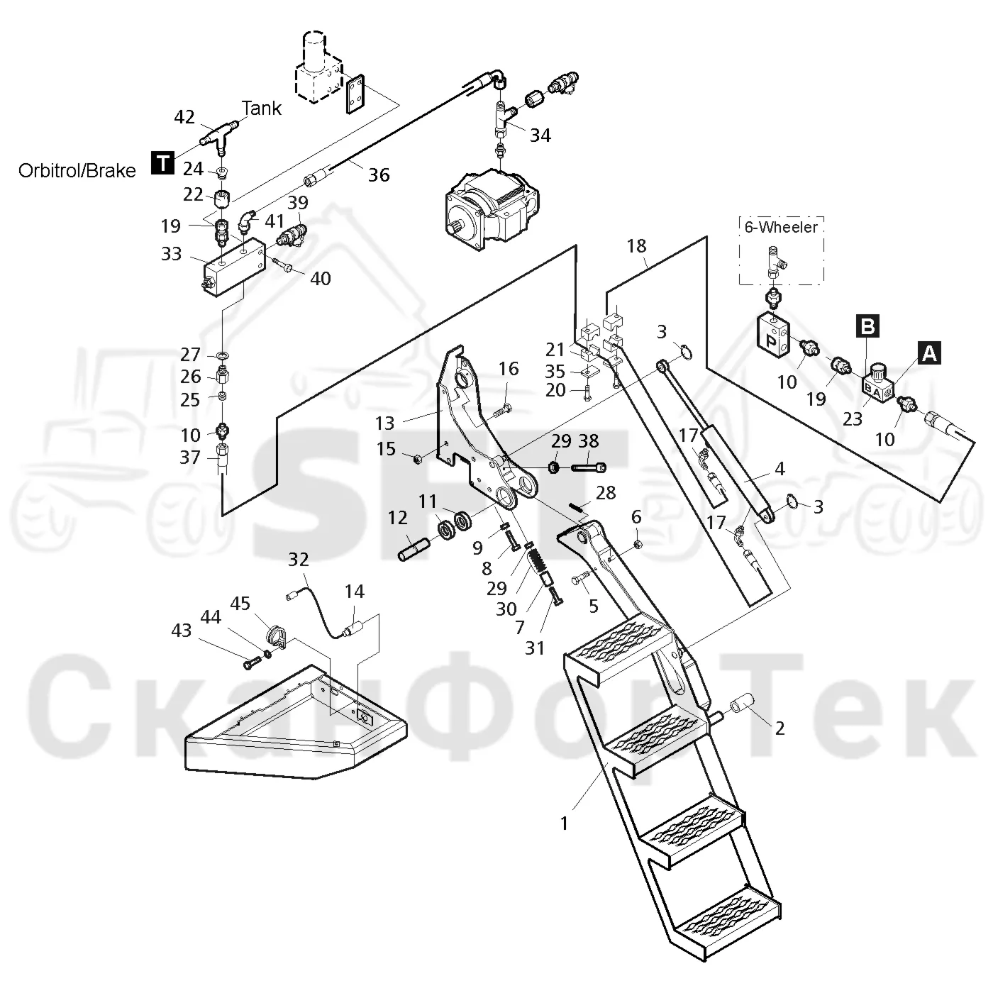 Схема: Komatsu / Форвардер / 840TX / Каталог запасных частей / шасси / Ступени, лестницы и платформы / Гидравлическая лестница