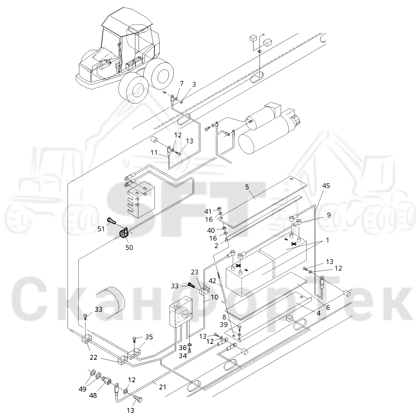 Схема: Valmet / Форвардер / Valmet 840.4 / Valmet 840.4 / Каталог запасных частей / шасси / Электрический Оборудование / Комплект сетевого кабеля 140 А-час