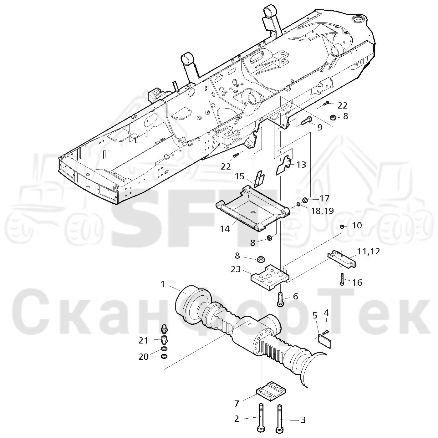 Схема: Komatsu / Форвардер / 860.4 / Каталог запасных частей / Коробка передач / Ось / Мост передний