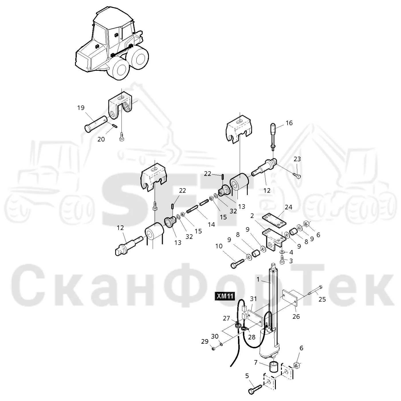 Схема: Valmet / Форвардер / Valmet 840TX / Valmet 840TX / Каталог запасных частей / Кабина / Кабина / Установка кабины / Установка кабины