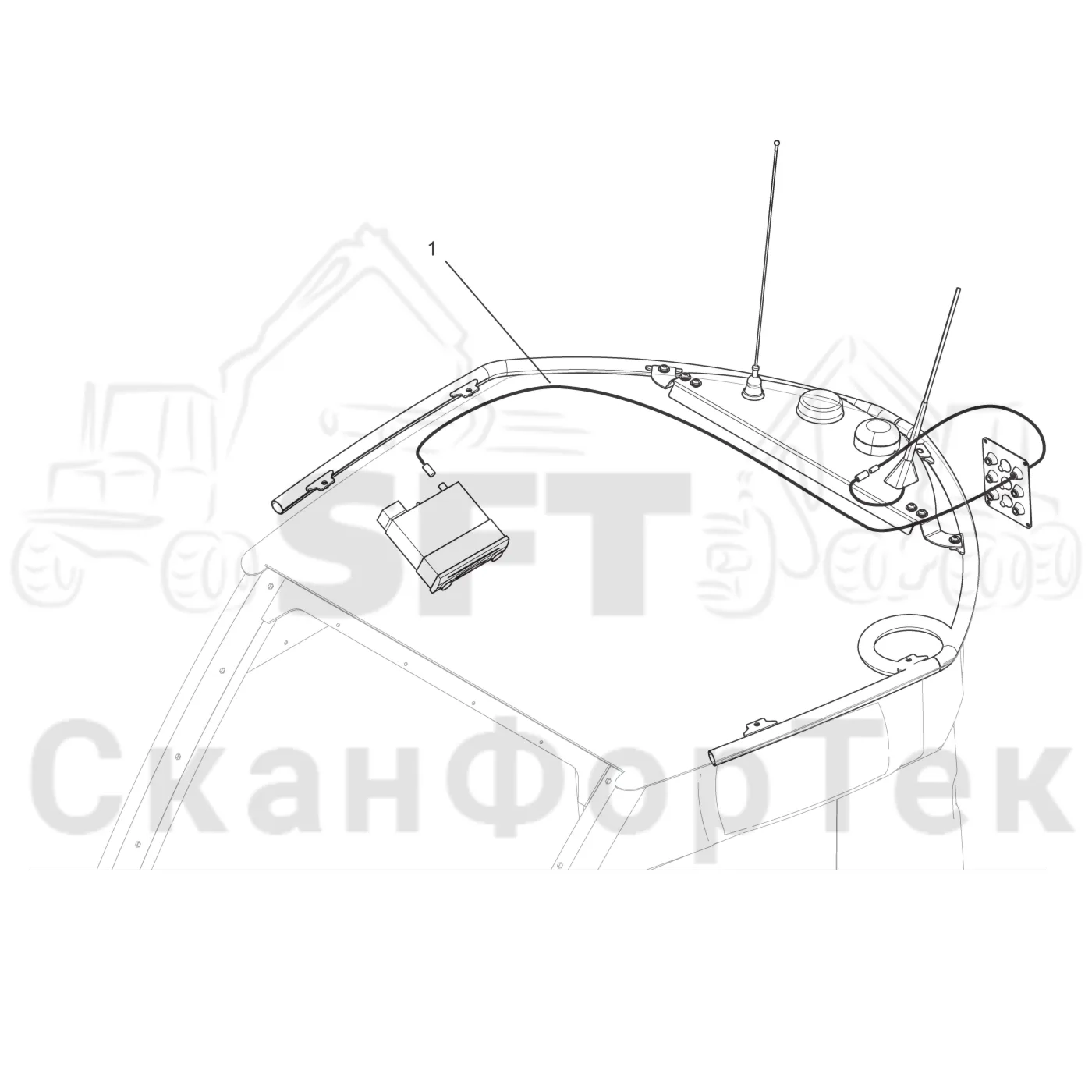 Схема: Komatsu / Лесозаготовительные машины / 931XC S/N 9313021208- / Каталог запасных частей / Кабина / Кабина / Проводка / Антенна
