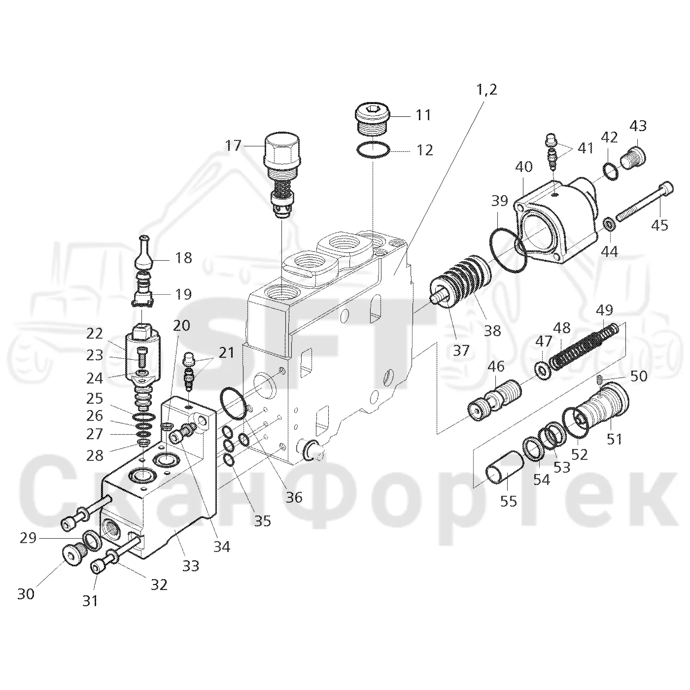 Схема: Valmet / Форвардер / Valmet 860.3 / Valmet 860.3 / Каталог запасных частей / Гидравлика / Узел клапана / Секция клапана Запчасть K170