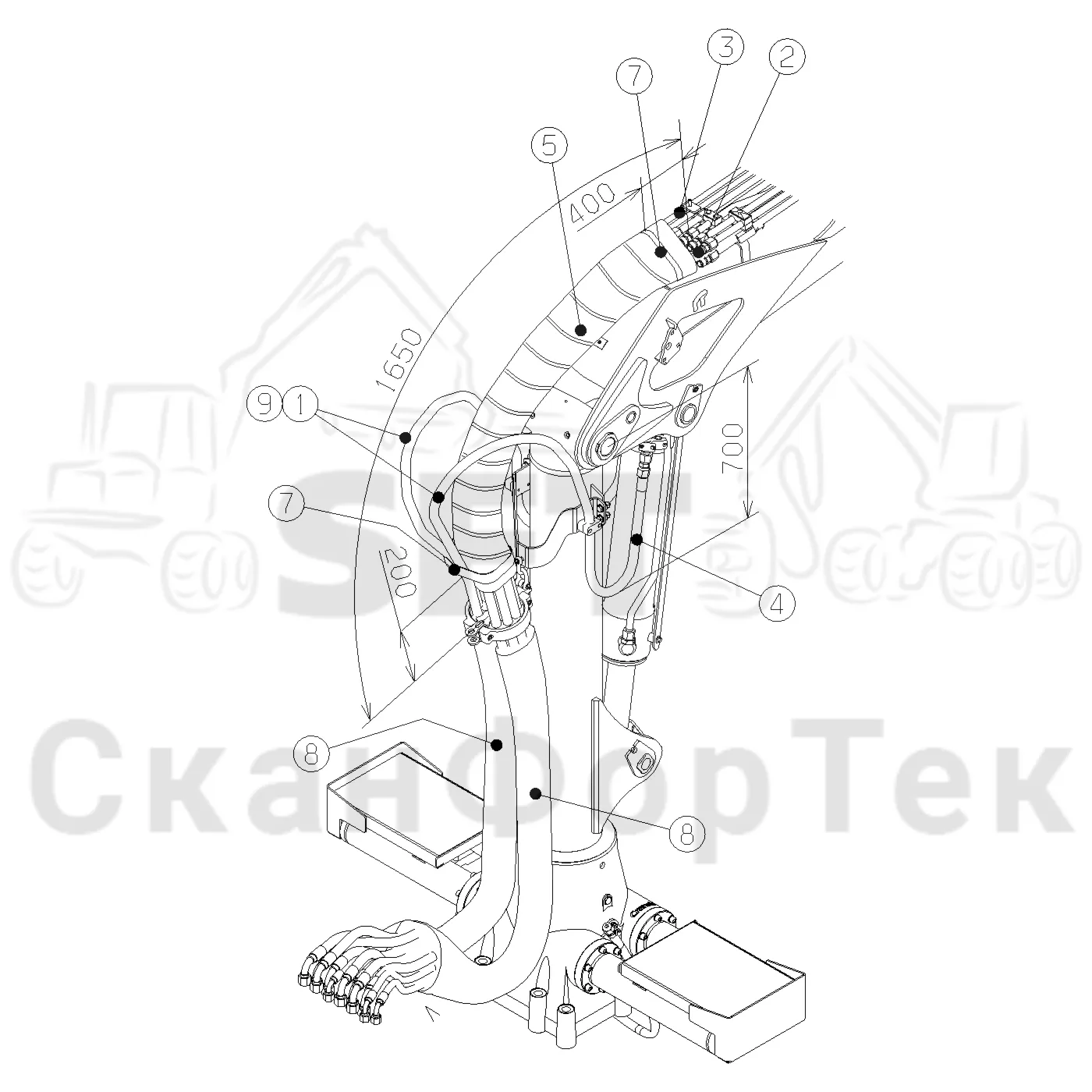 Схема: Valmet / Форвардер / Valmet 860.4 / Valmet 860.4 / Каталог запасных частей / Подъемный кран / Подъемный кран / Valmet CRF 11 Ch. V1001- / Каталог запасных частей / CRF 11 Combi ProTec Tilt 10m / CRF 11 Combi ProTec Tilt 10m / Комплект шланга