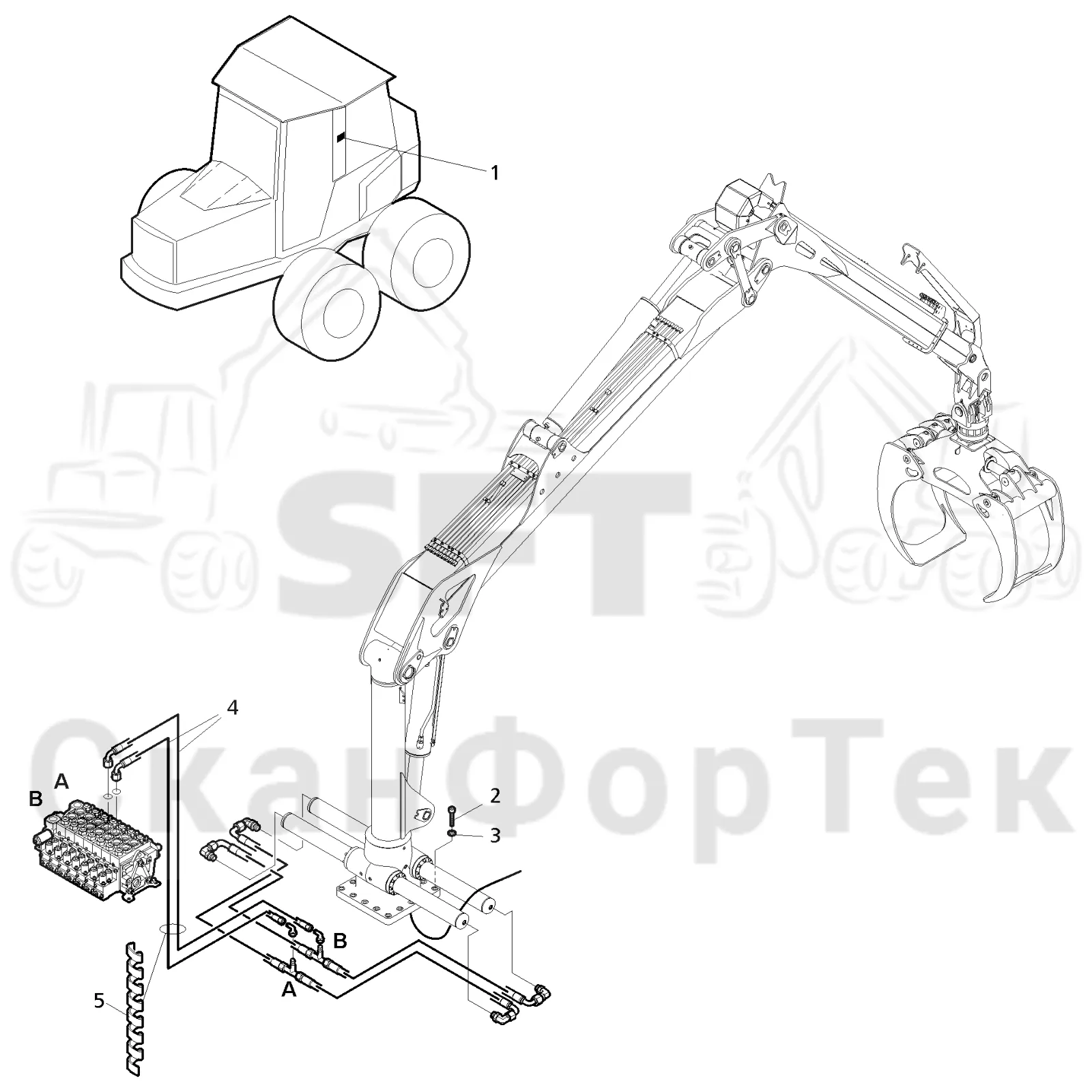 Схема: Valmet / Форвардер / Valmet 860.4 / Valmet 860.4 / Каталог запасных частей / Подъемный кран / Подъемный кран / Valmet CRF 11 Ch. V1001- / Каталог запасных частей / CRF 11 / Подвод шланга