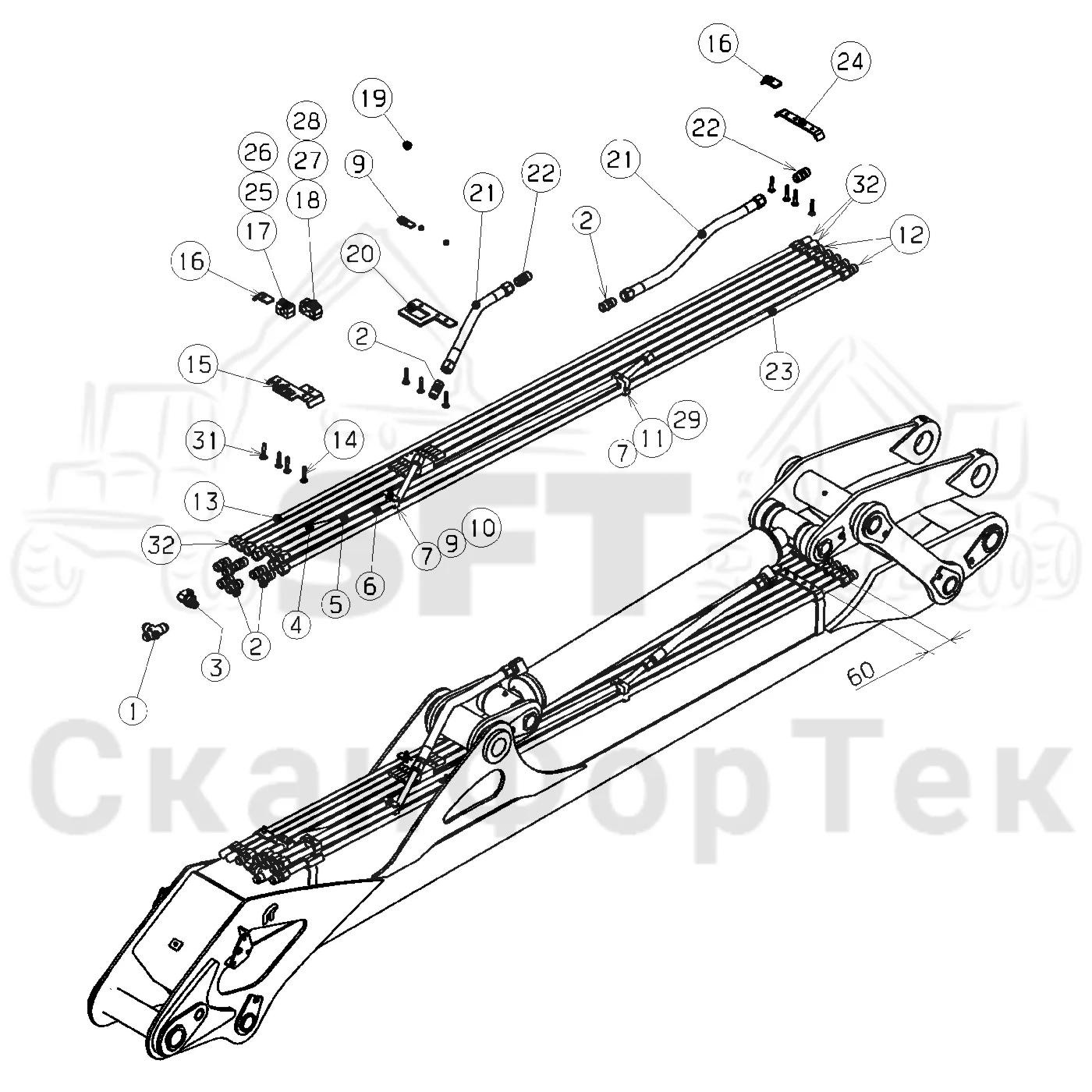 Схема: Valmet / Форвардер / Valmet 860.4 / Valmet 860.4 / Каталог запасных частей / Подъемный кран / Подъемный кран / Valmet CRF 11 Ch. V1001- / Каталог запасных частей / CRF 11 Combi Tilt 10m / CRF 11 Combi Tilt 10m / Подъемный кран / Трубы и шланги