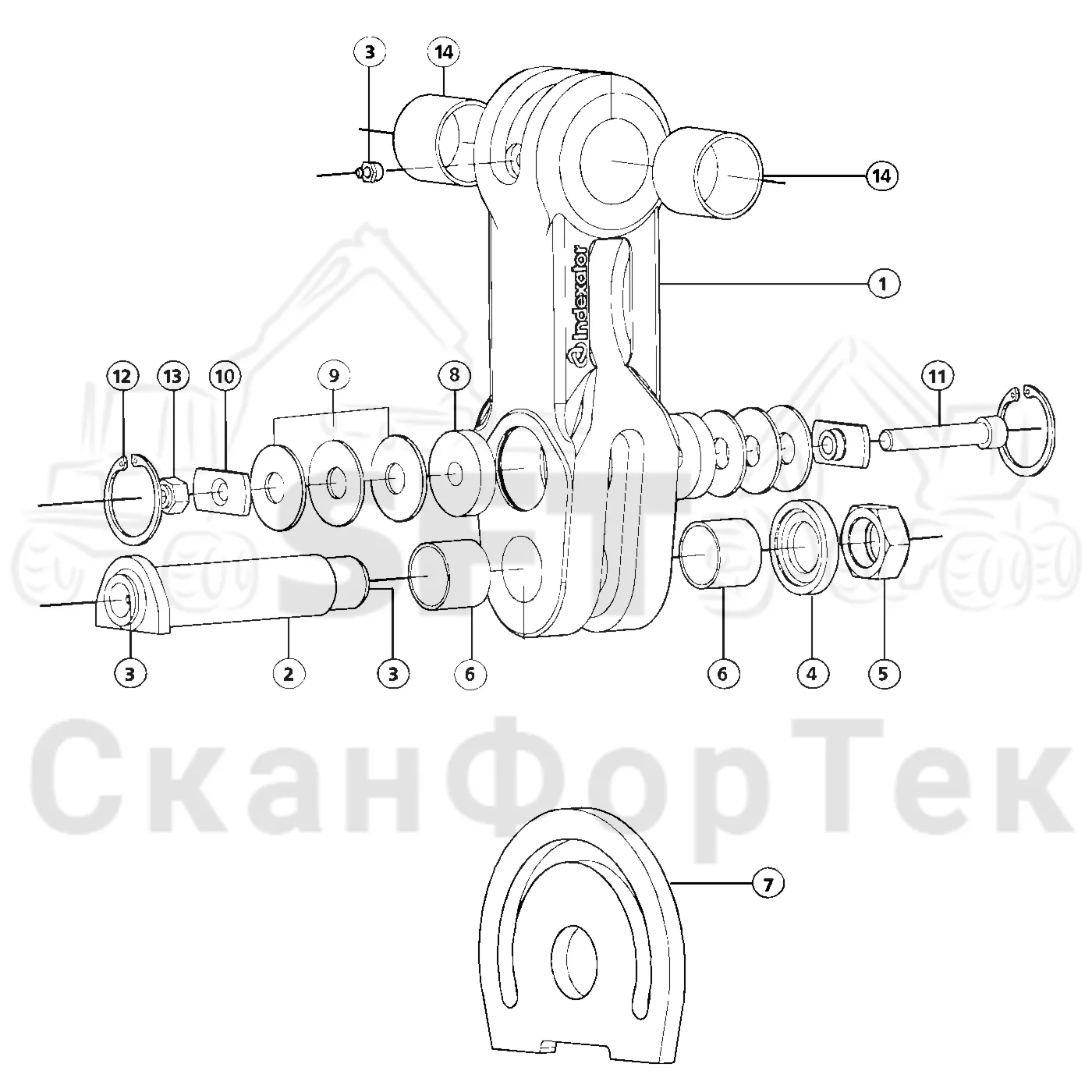 Схема: Valmet / Форвардер / Valmet 860.1 / Valmet 860.1 Ch. 115421- / Valmet 860.1 Ch. 115421- / Каталог запасных частей / Оборудование захвата / Передаточные рычаги и демпферы поворота / Демпфер поворота
