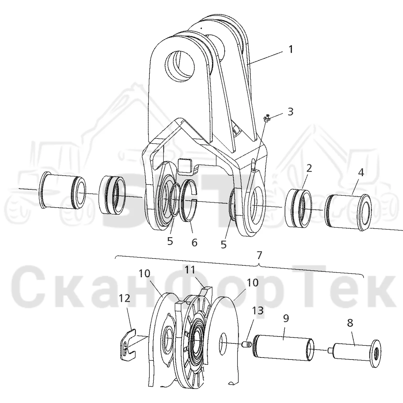 Схема: Valmet / Форвардер / Valmet 840.3 / Valmet 840.3 Ch. -311173 / Valmet 840.3 Ch. -311173 / Каталог запасных частей / Оборудование захвата / Передаточные рычаги и демпферы поворота / Демпфер поворота 101 P