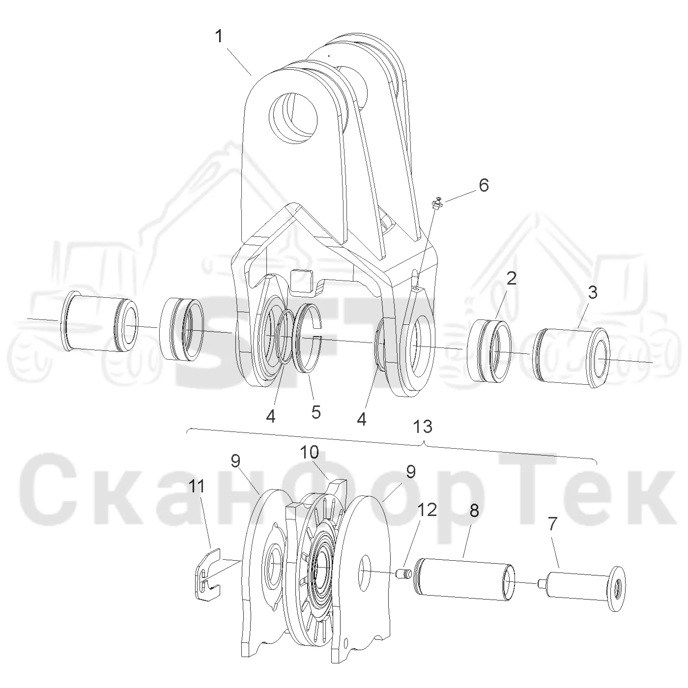 Схема: Komatsu / Форвардер / 860.4 / Каталог запасных частей / Оборудование захвата / Передаточные рычаги и демпферы поворота / Демпфер поворота Protec 2