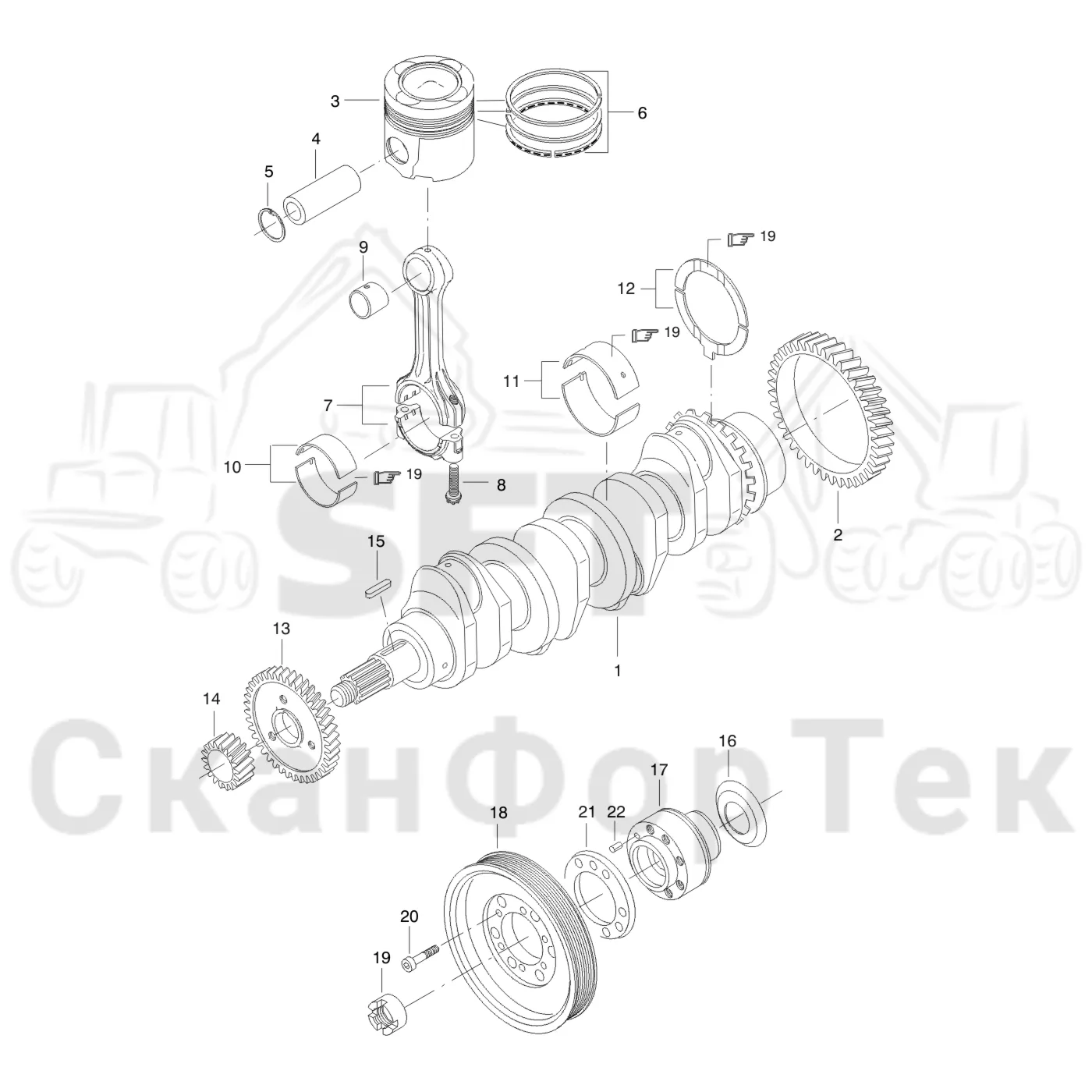 Схема: Valmet / Форвардер / Valmet 840TX / Valmet 840TX / Каталог запасных частей / Двигатель / Блок двигателя / Коленвал