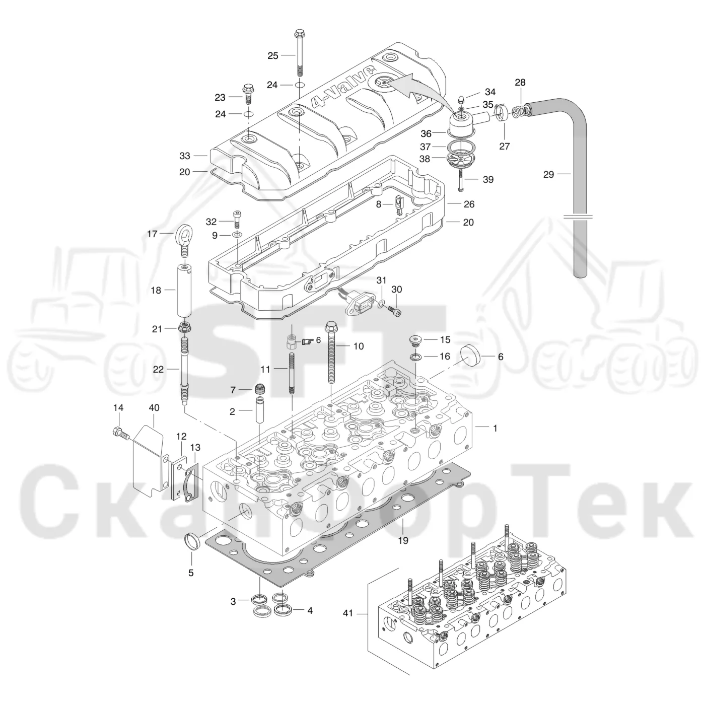 Схема: Komatsu / Форвардер / 840TX / Каталог запасных частей / Двигатель / Блок двигателя / Головка цилиндра