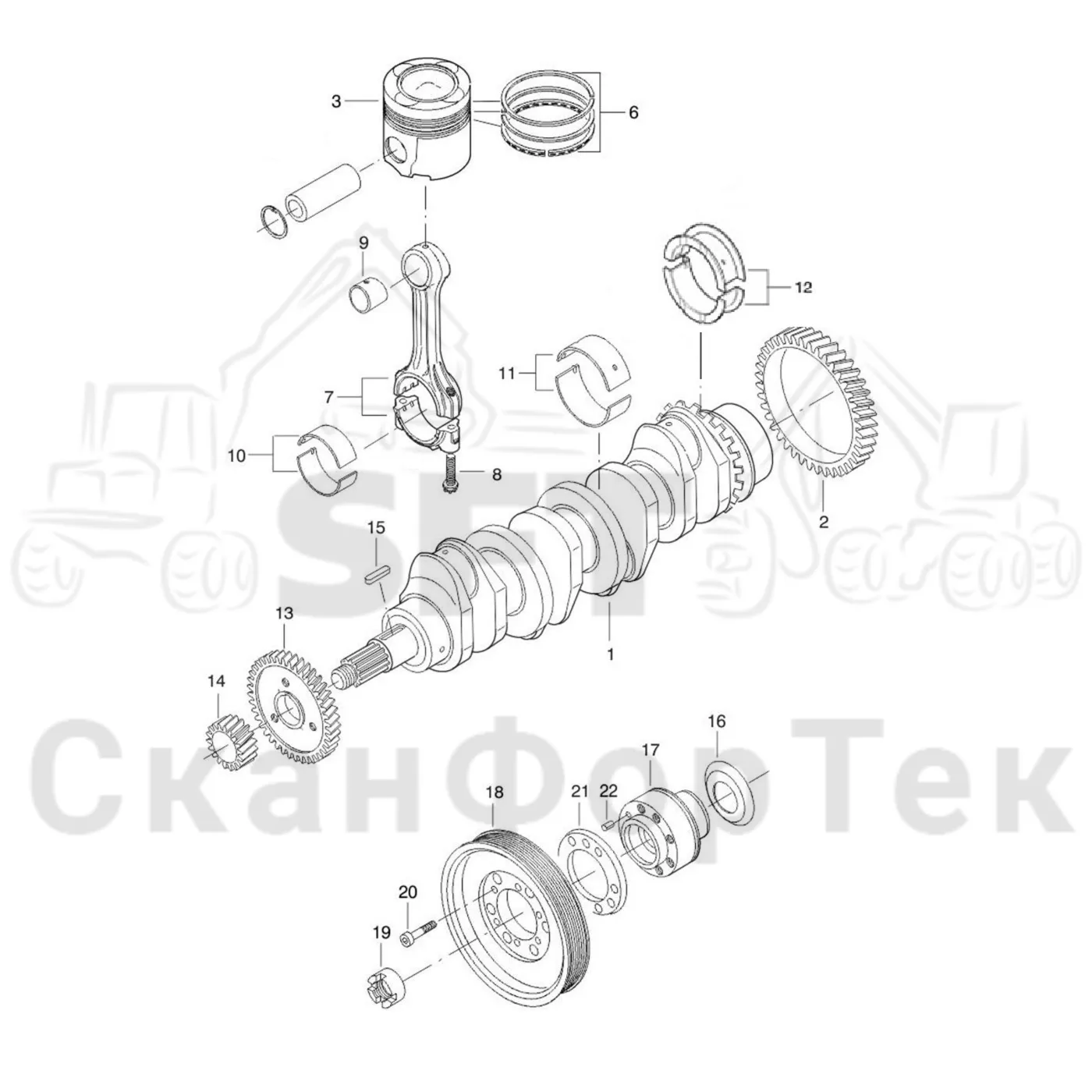 Схема: Komatsu / Форвардер / 840TX / Каталог запасных частей / Двигатель / Блок двигателя / Механизм клапана 840100261-