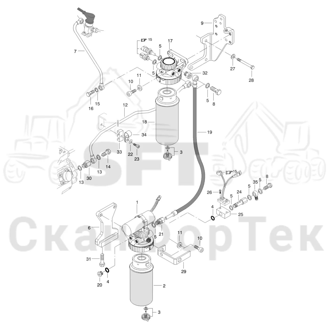 Схема: Valmet / Форвардер / Valmet 840TX / Valmet 840TX / Каталог запасных частей / Двигатель / Топливная система / Топливный фильтр