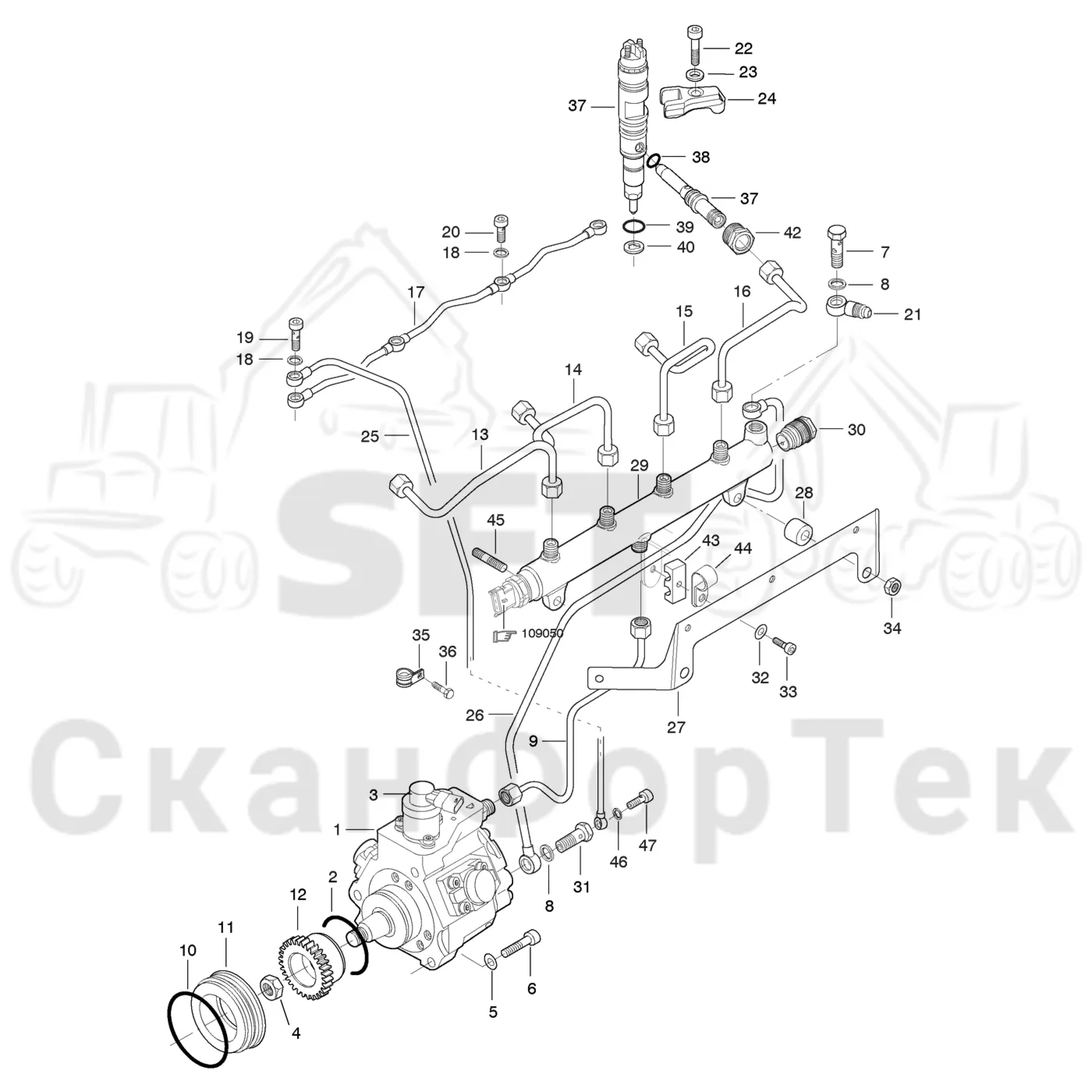 Схема: Komatsu / Форвардер / 840TX / Каталог запасных частей / Двигатель / Топливная система / Инжекторный насос