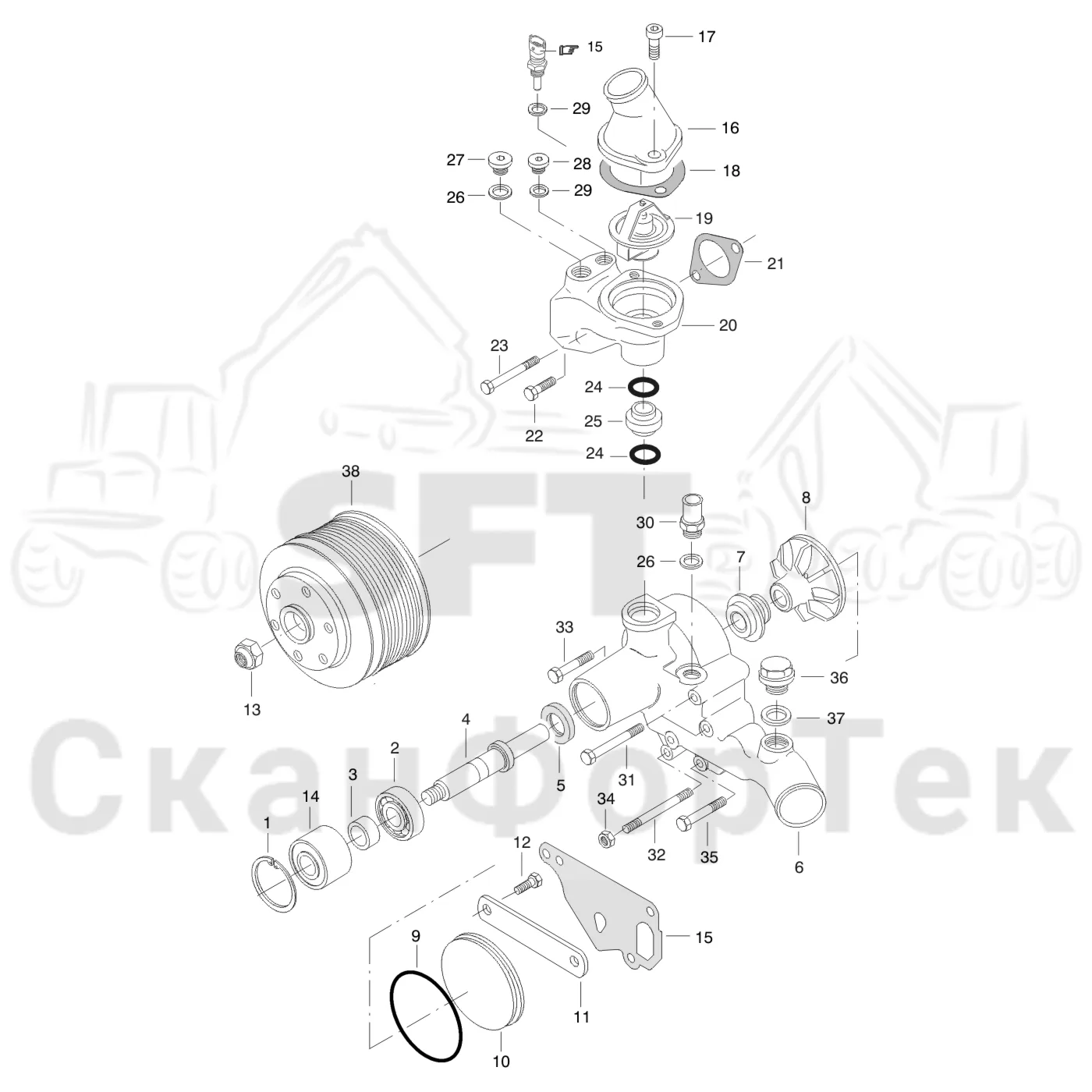 Схема: Valmet / Форвардер / Valmet 840TX / Valmet 840TX / Каталог запасных частей / Двигатель / Система охлаждения / Насос хладагента