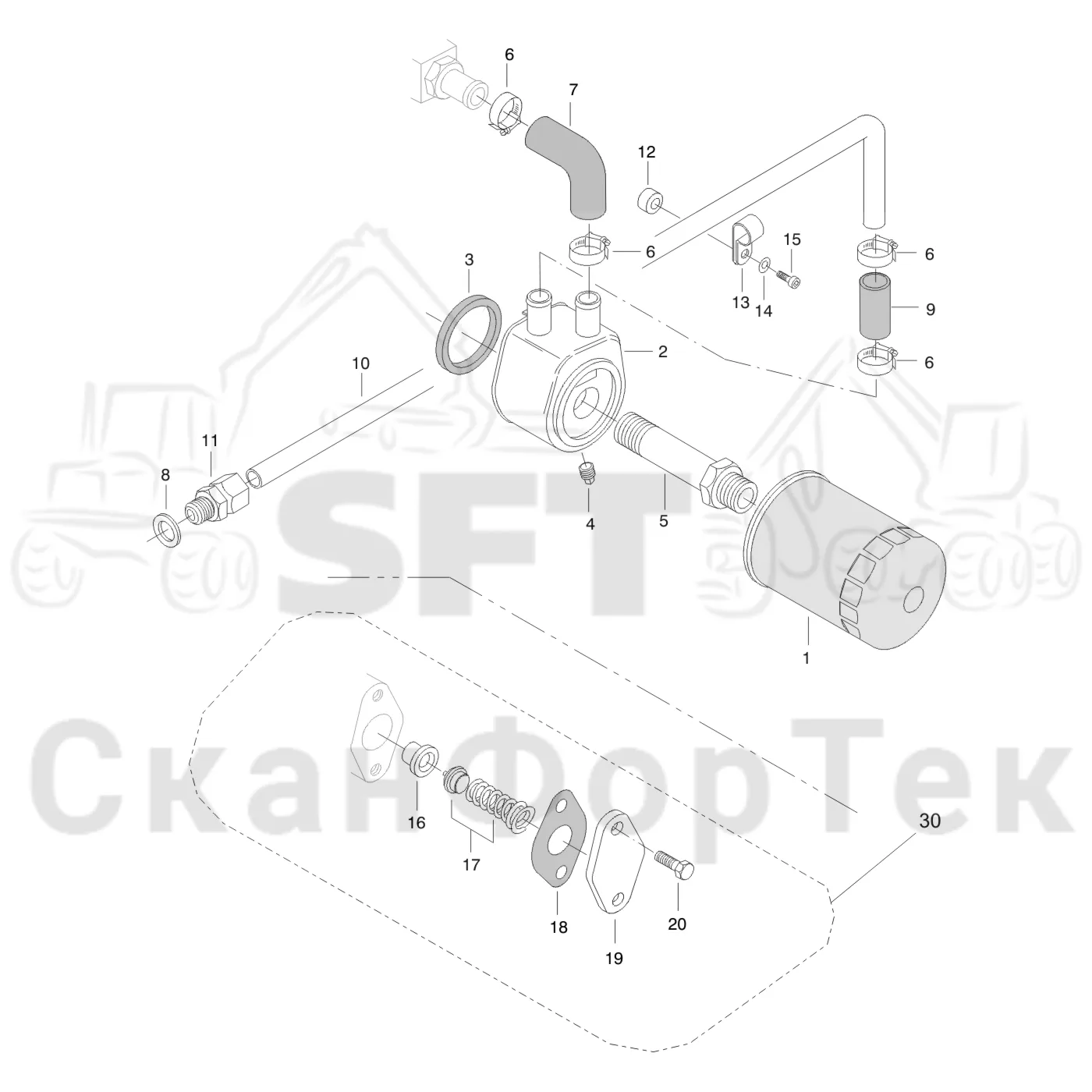 Схема: Komatsu / Форвардер / 840TX / Каталог запасных частей / Двигатель / Система смазки / Масляный фильтр