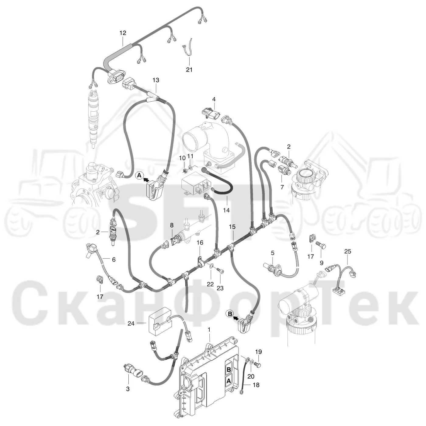 Схема: Komatsu / Форвардер / 840TX / Каталог запасных частей / Двигатель / Электрический / EEM Оборудование