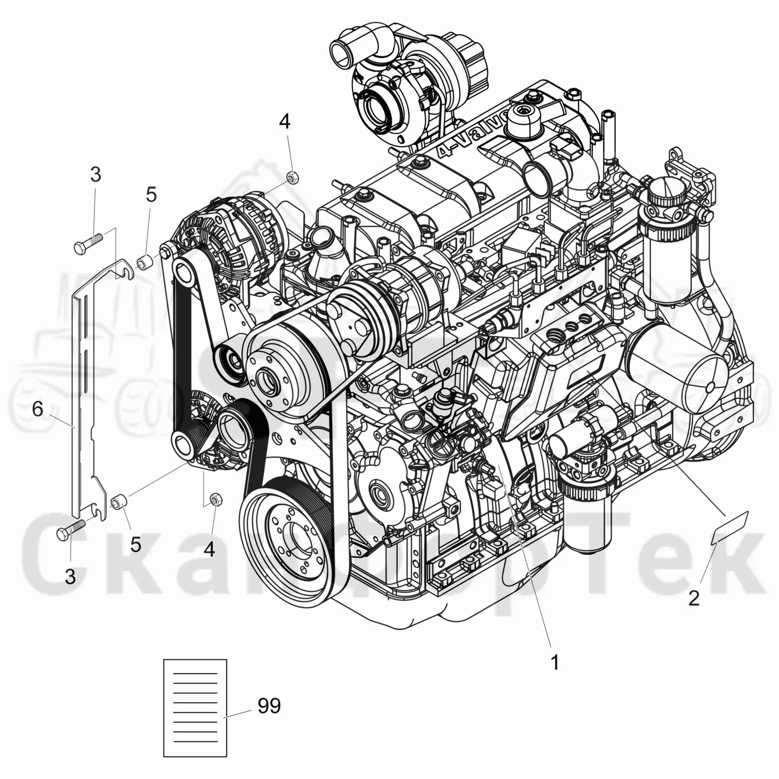 Схема: Komatsu / Форвардер / 840TX / Каталог запасных частей / Двигатель / Установка двигателя / Двигатель