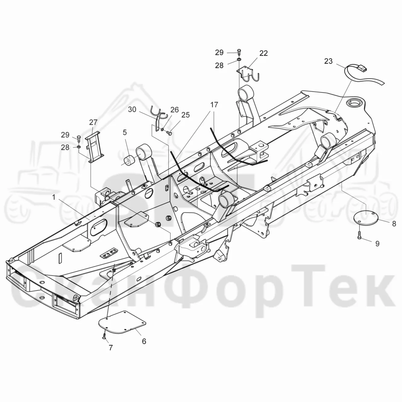 Схема: Valmet / Форвардер / Valmet 840TX / Valmet 840TX / Каталог запасных частей / шасси / Рамы / Рама, передняя на 6 колес