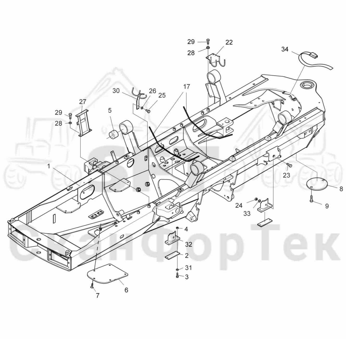 Схема: Valmet / Форвардер / Valmet 840TX / Valmet 840TX / Каталог запасных частей / шасси / Рамы / Рама, передняя на 8 колес