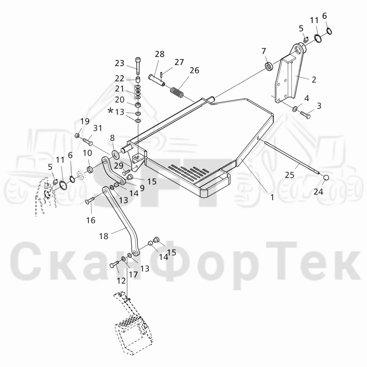 Схема: Komatsu / Форвардер / 840TX / Каталог запасных частей / шасси / Ступени, лестницы и платформы / Платформа гидравлическая