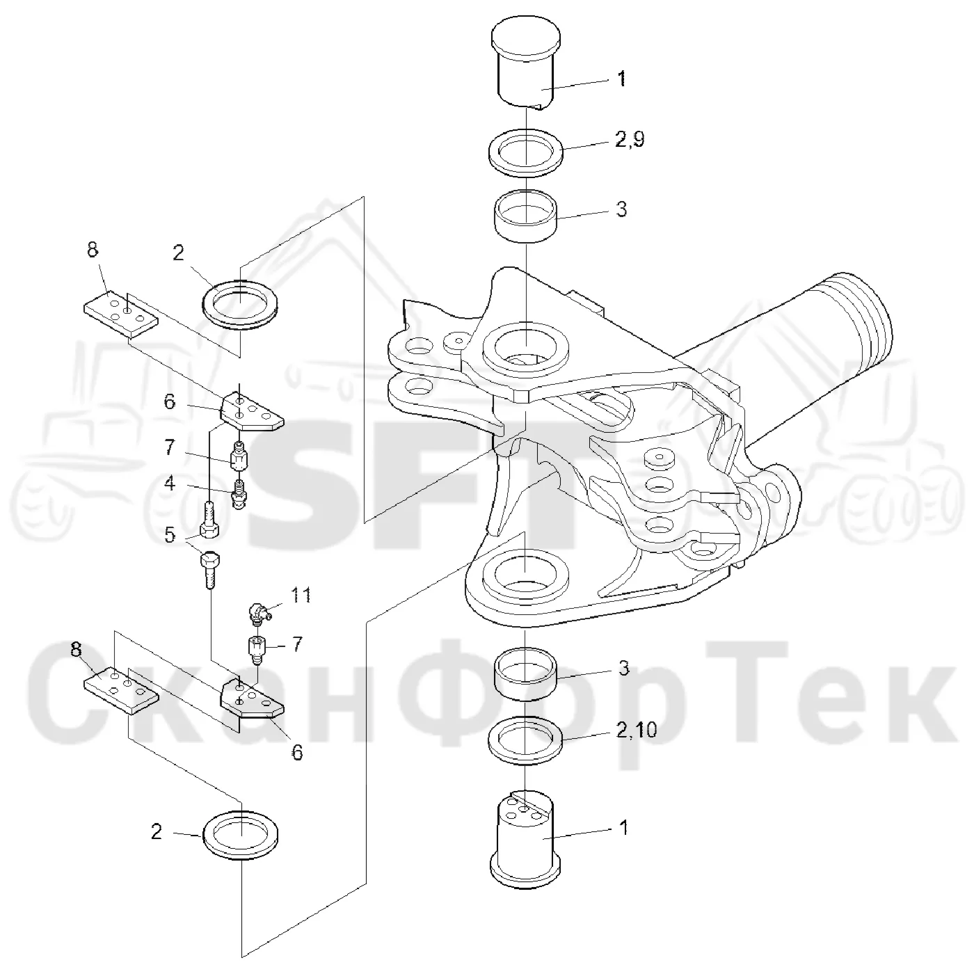 Схема: Komatsu / Форвардер / 865 / Каталог запасных частей / шасси / Сочленение / Шарнирные пальцы