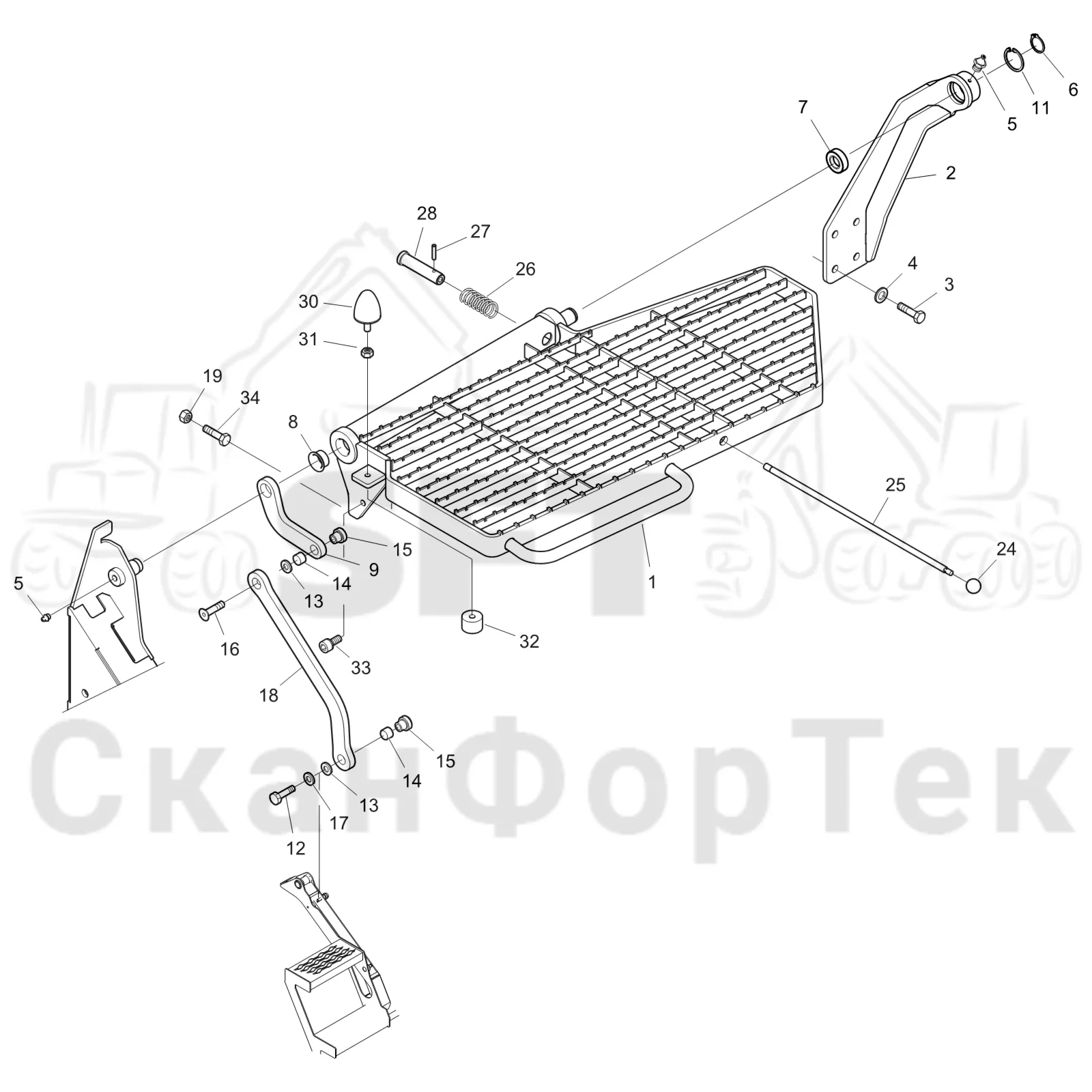 Схема: Komatsu / Форвардер / 855.1 / 855.1 / Каталог запасных частей / шасси / Ступени, лестницы и платформы / Платформа гидравлическая