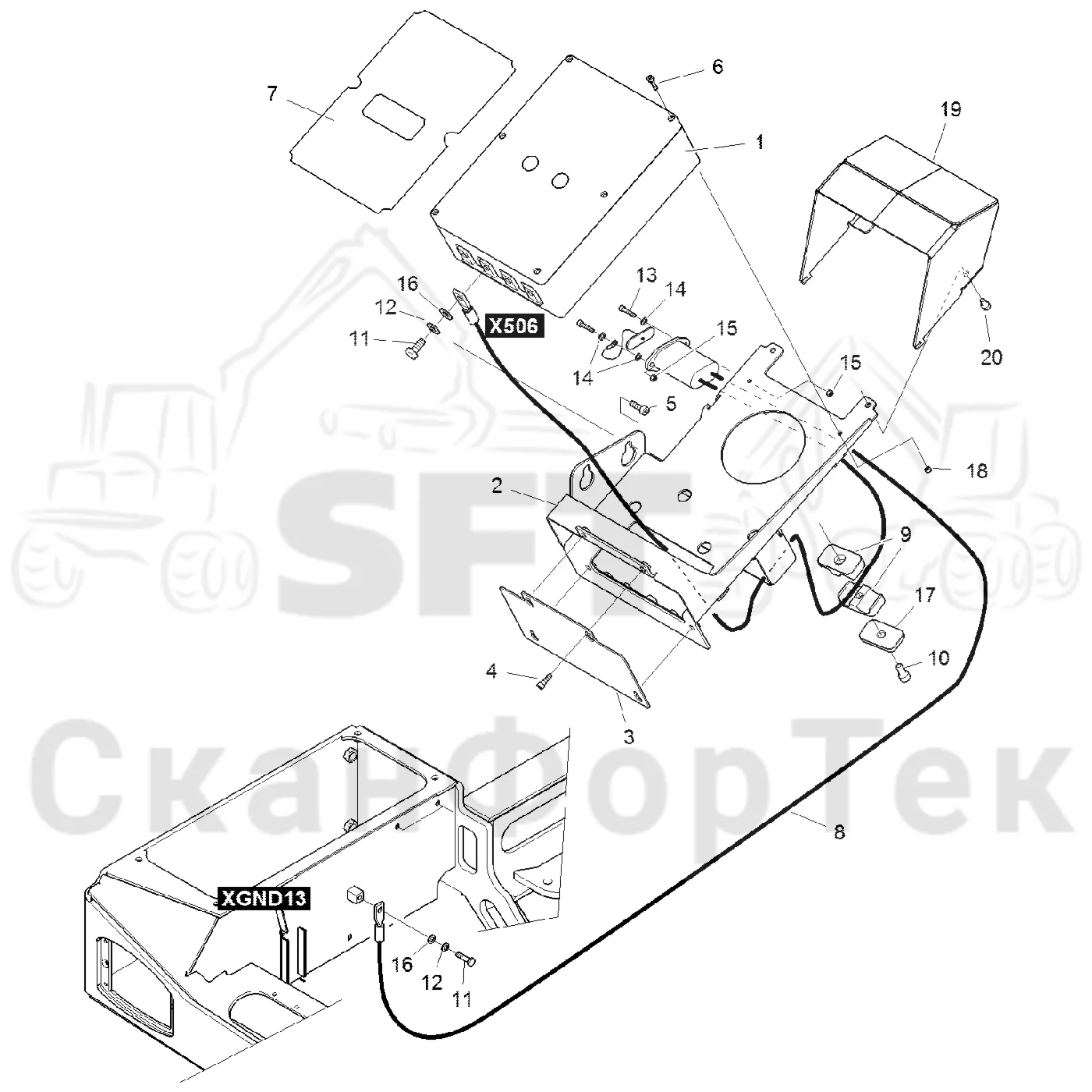 Схема: Komatsu / Форвардер / 855.1 / 855.1 / Каталог запасных частей / шасси / Электрический Оборудование / Powerbox Комплект электрооборудования