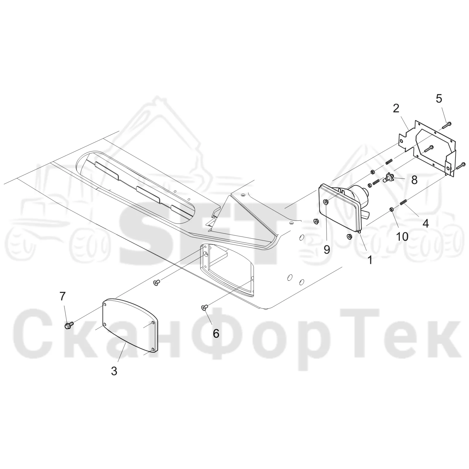 Схема: Komatsu / Форвардер / 855.1 / 855.1 / Каталог запасных частей / шасси / Электрический Оборудование / Фара передняя