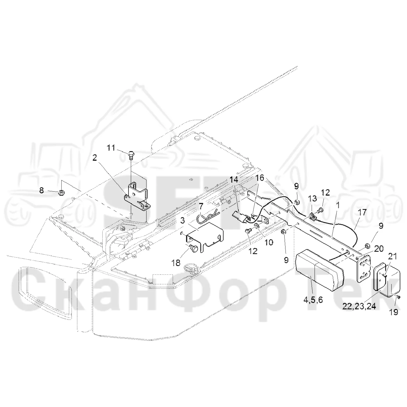 Схема: Komatsu / Форвардер / 855 / Каталог запасных частей / шасси / Электрический Оборудование / Мигалка