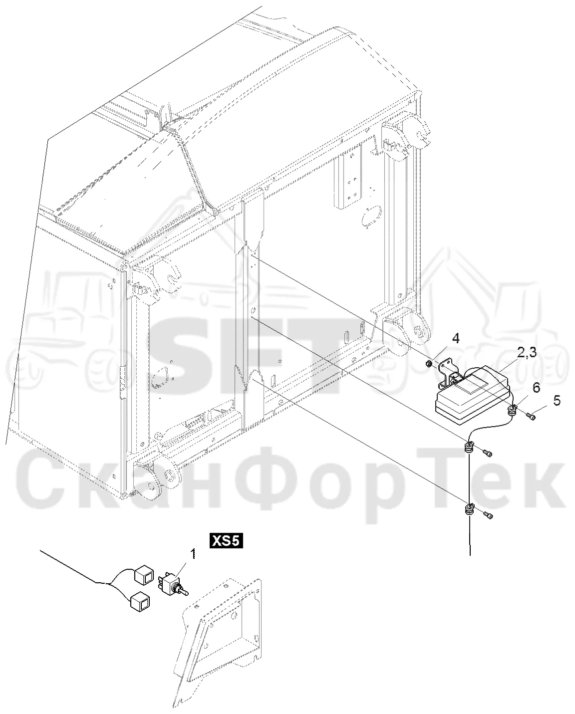 Схема: Komatsu / Форвардер / 845 / Каталог запасных частей / шасси / Электрический Оборудование / Отсек двигателя, лампа