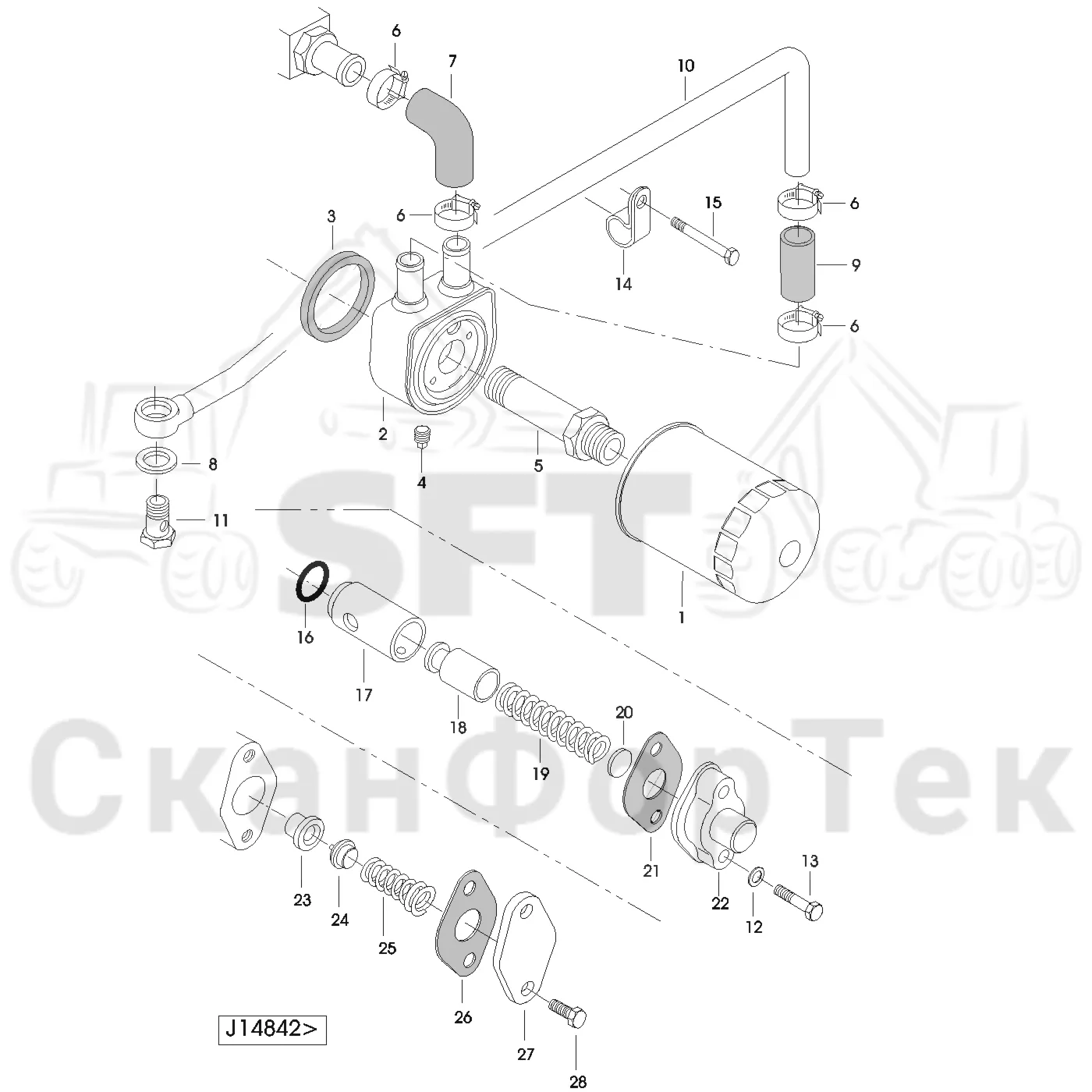 Схема: Valmet / Форвардер / Valmet 840.1 / Valmet 840.1 / Каталог запасных частей / Оборудование захвата / Захват / Valmet 901.2 Ch. -211060 / Каталог запасных частей / Двигатель / Система смазки / Масляный фильтр