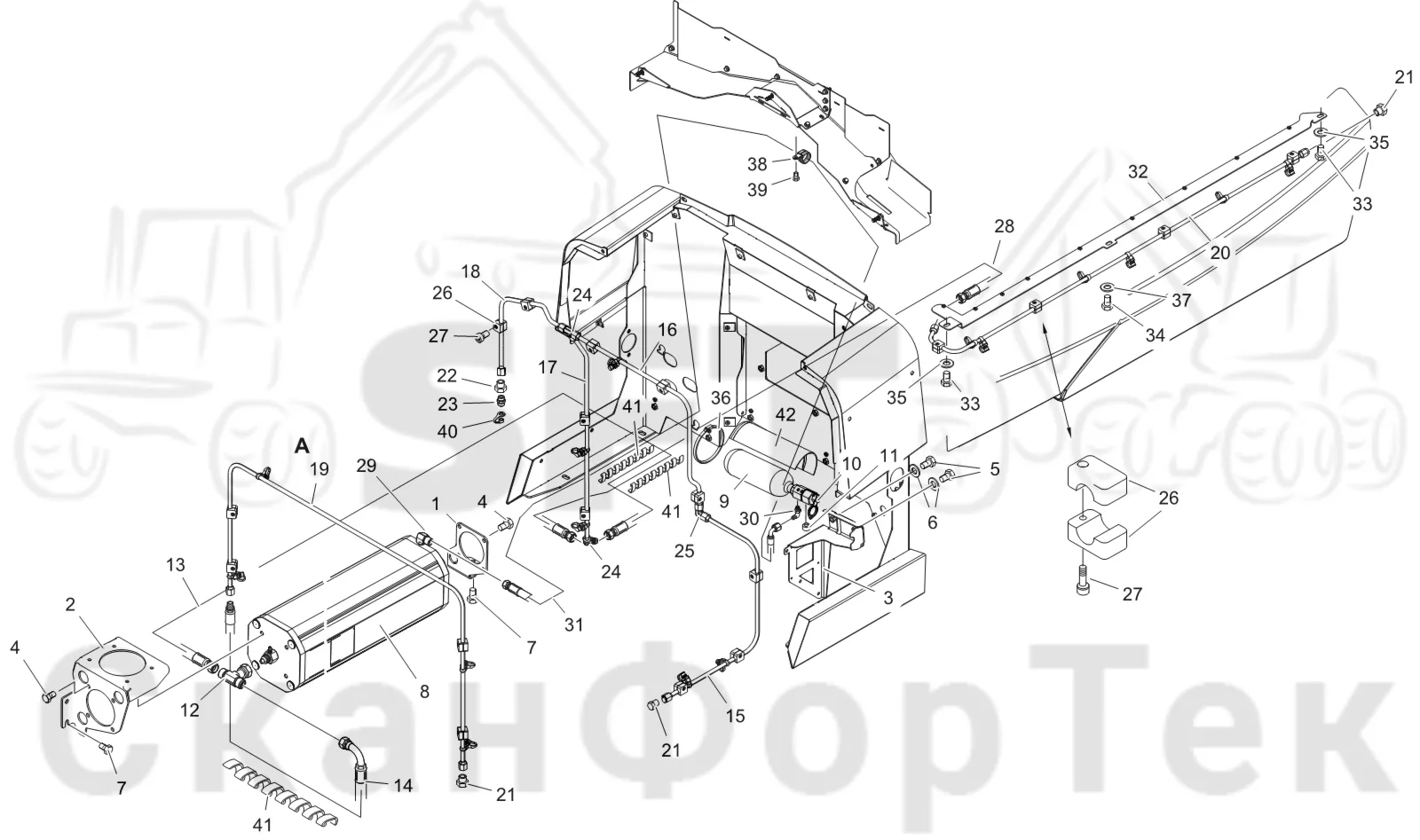 Схема: Komatsu / Форвардер / 855.1 / 855.1 / Каталог запасных частей / шасси / Пожаротушение / Трубопровод пожаротушения
