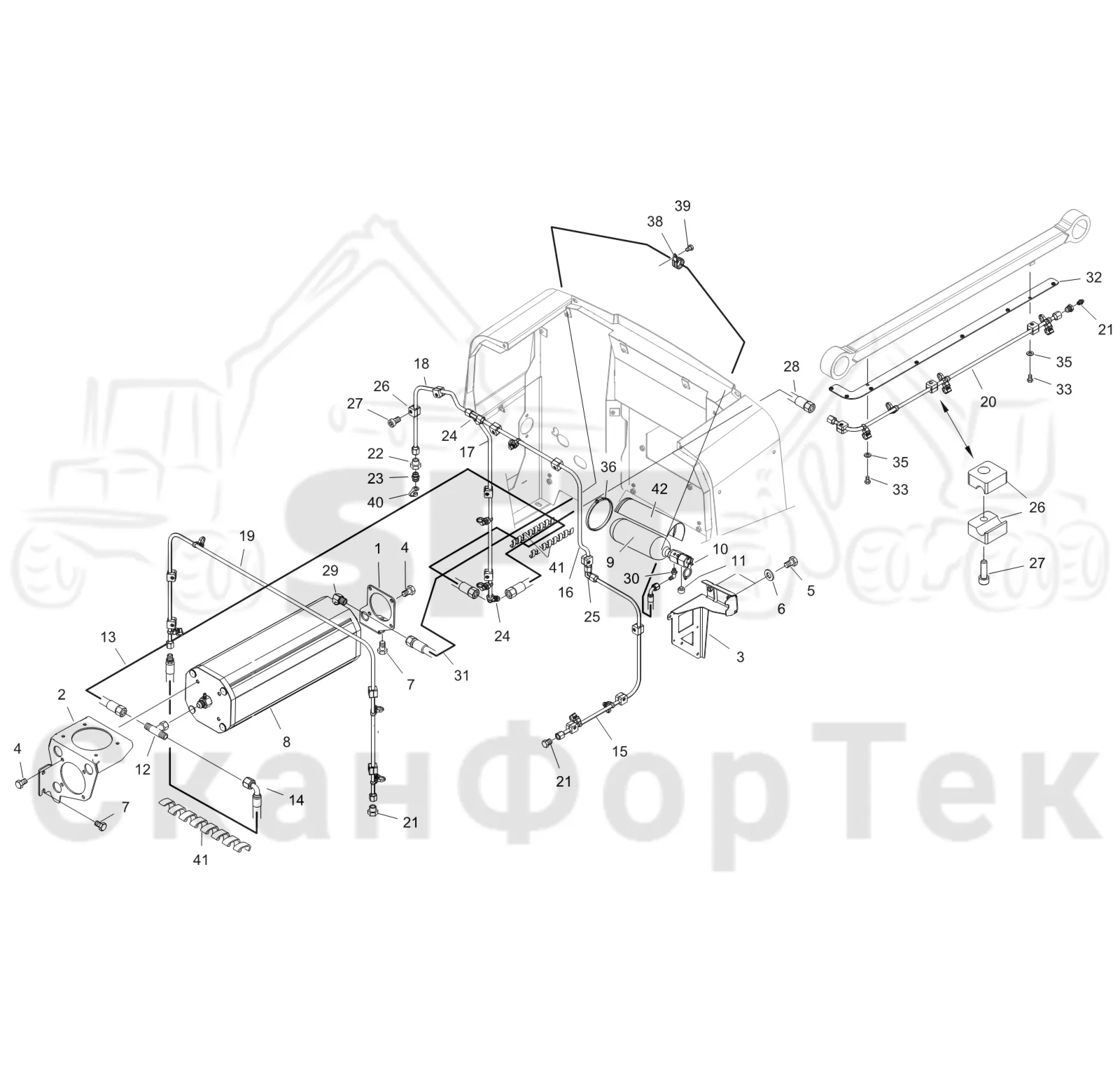 Схема: Komatsu / Форвардер / 855 / Каталог запасных частей / шасси / Пожаротушение / Трубопровод пожаротушения Comfort Ride