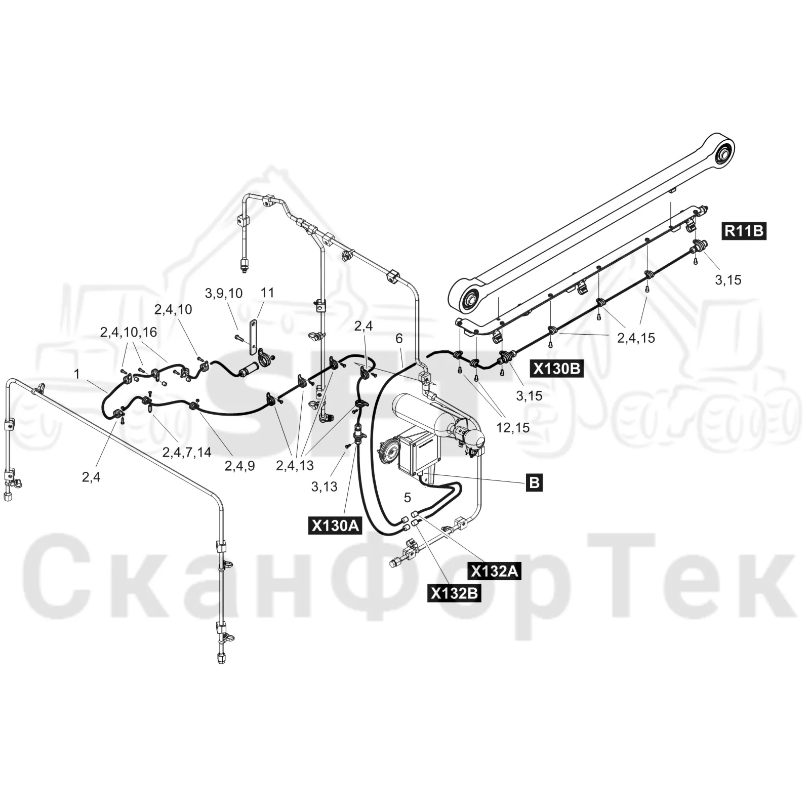 Схема: Komatsu / Форвардер / 855 / Каталог запасных частей / шасси / Пожаротушение / Пожаротушение Датчик Comfort Ride