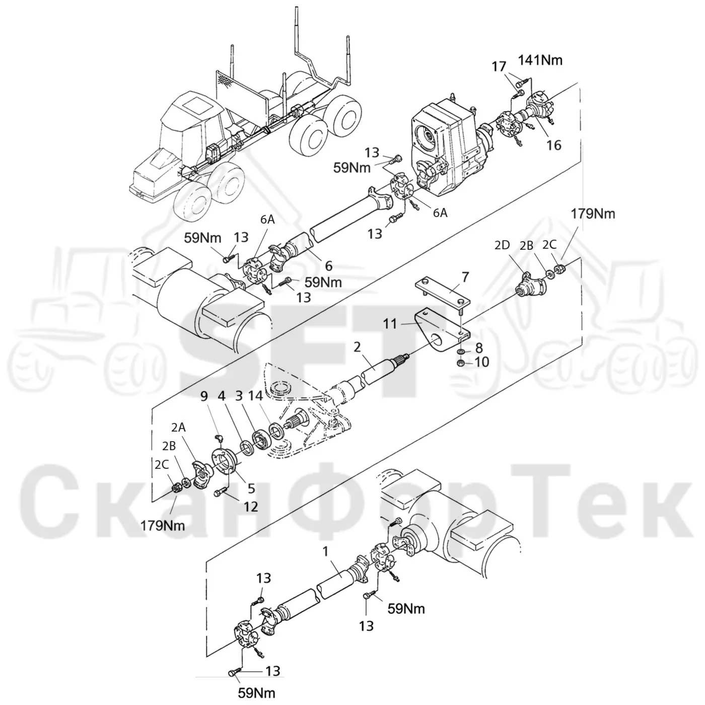 Схема: Komatsu / Форвардер / 855 / Каталог запасных частей / Коробка передач / Карданная передача / Карданная передача -300