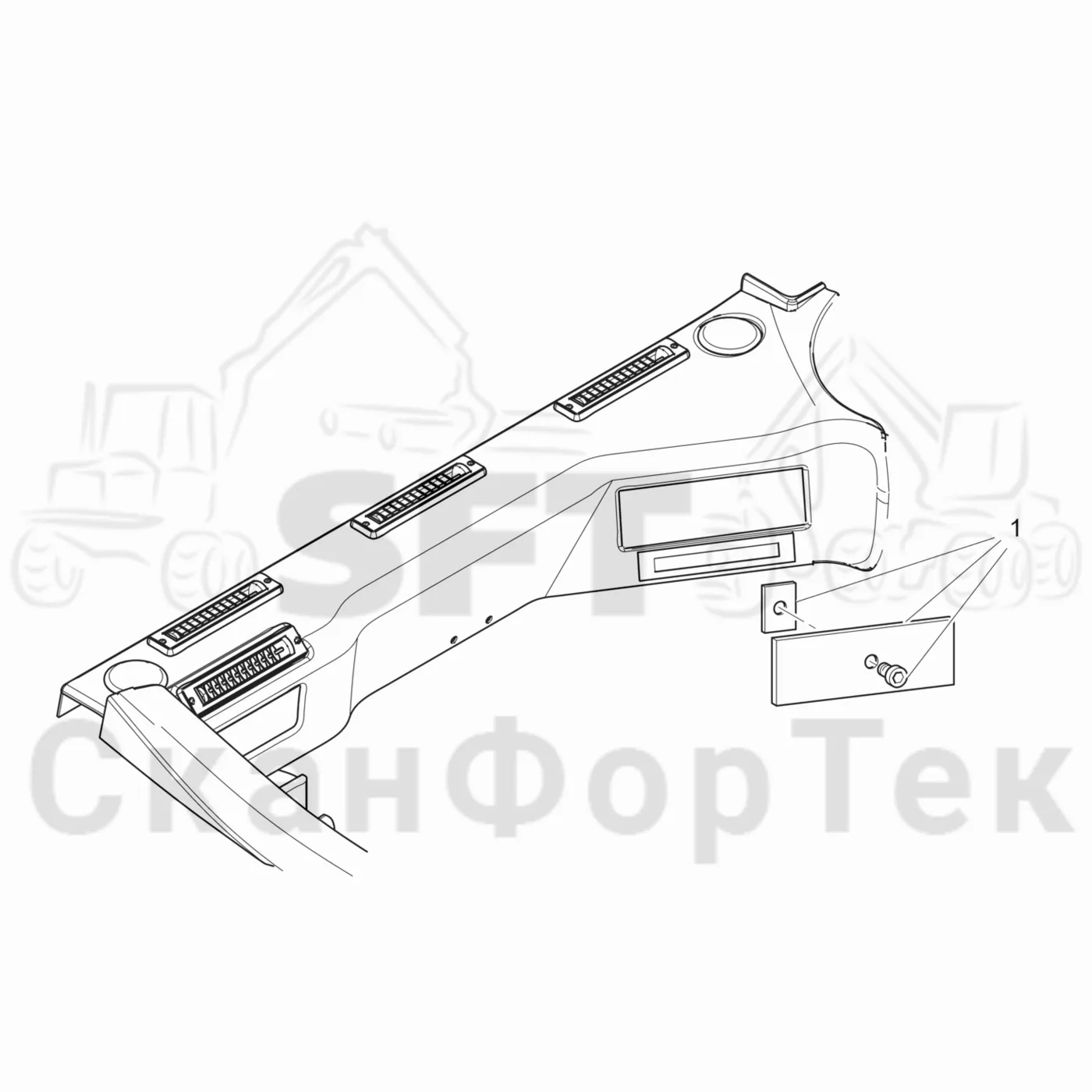 Схема: Komatsu / Лесозаготовительные машины / 931 / Каталог запасных частей / Кабина / Салон / Стыковая накладка