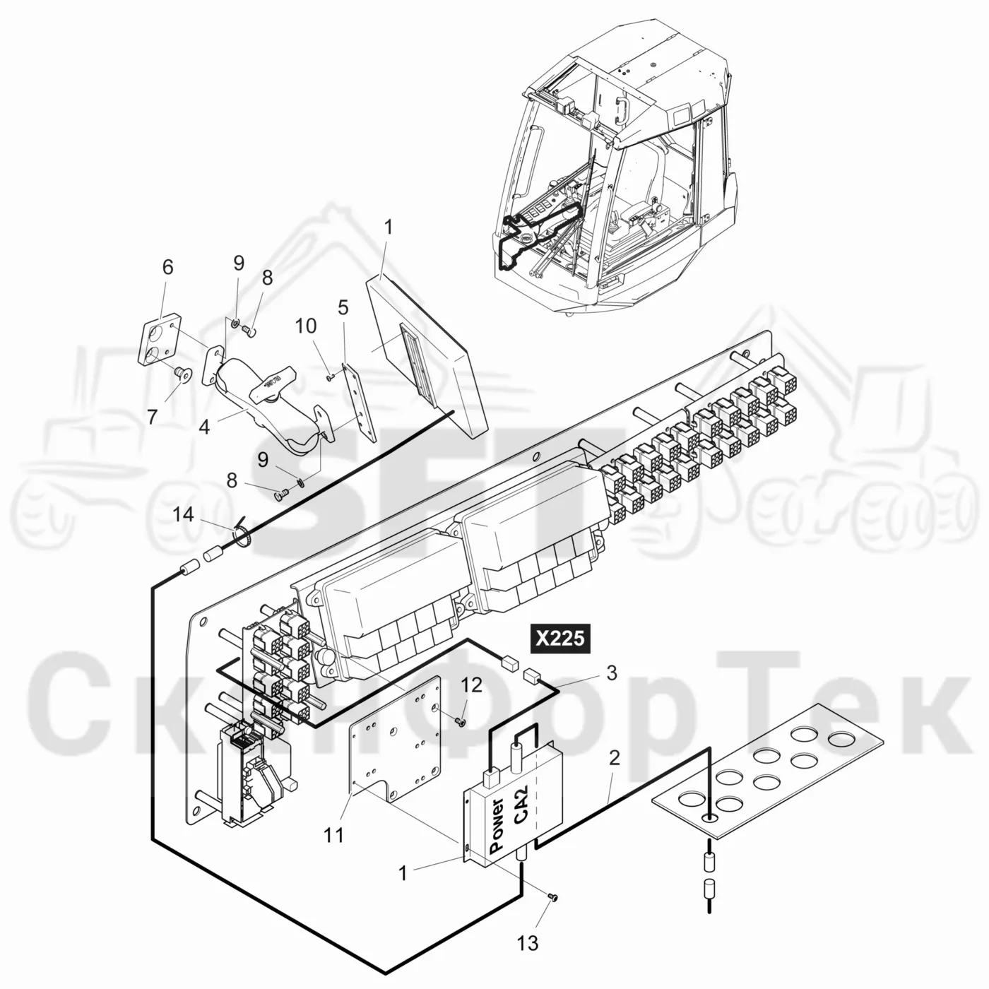 Схема: Komatsu / Лесозаготовительные машины / 901.4 / Каталог запасных частей / Кабина / Салон / Электрооборудование камера заднего вида