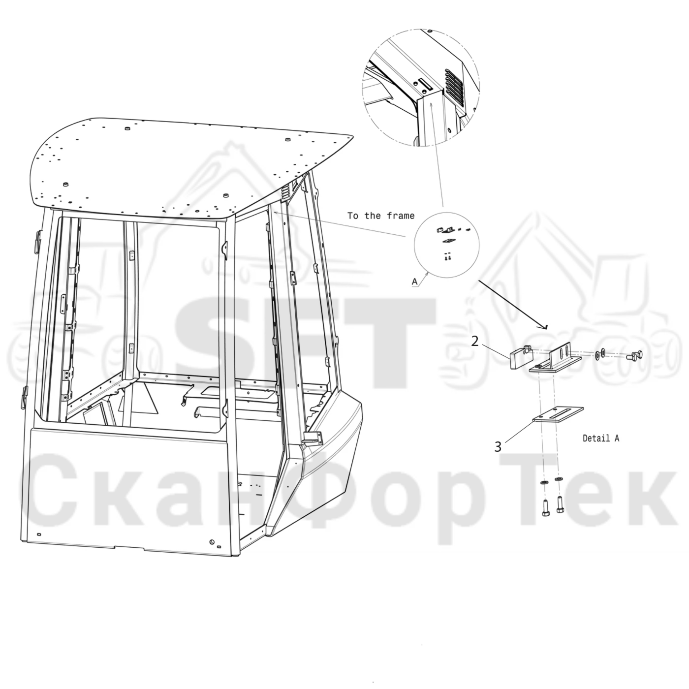 Схема: Komatsu / Форвардер / 835 / Каталог запасных частей / Кабина / Кабина / Дверной выключатель
