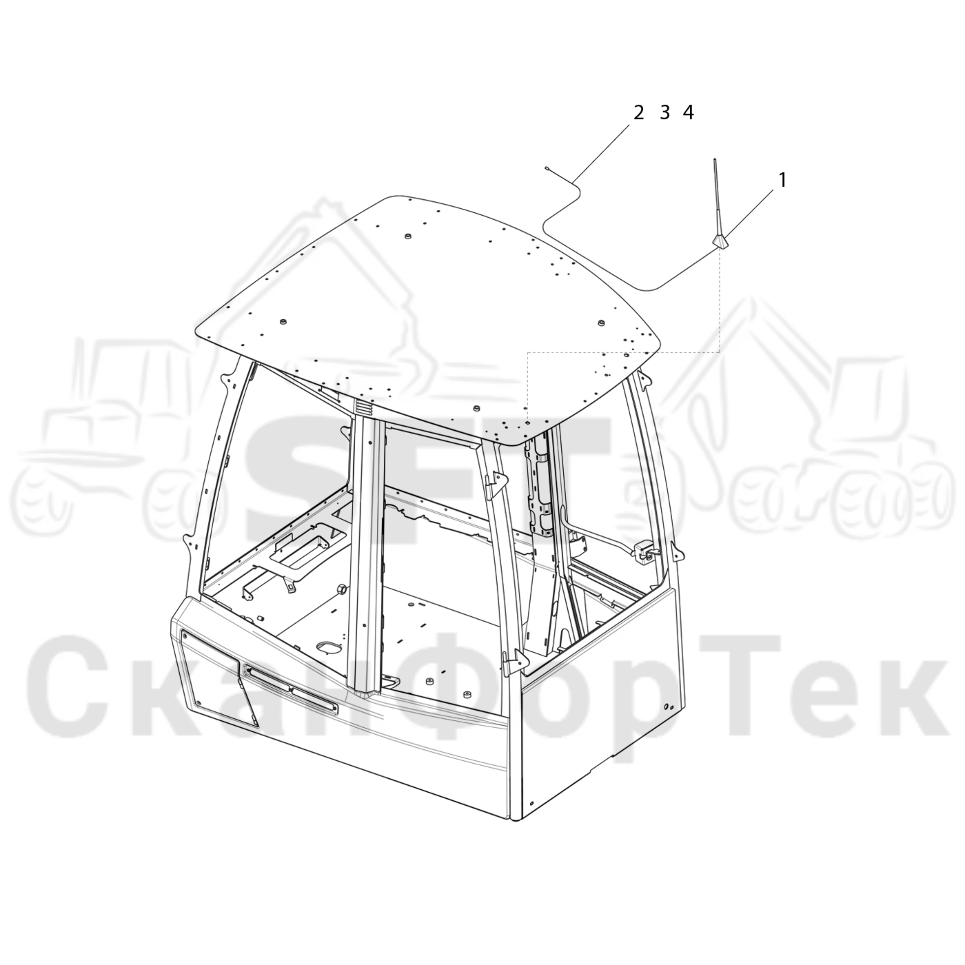 Схема: Komatsu / Форвардер / 865 / Каталог запасных частей / Кабина / Кабина / Крепление антенны