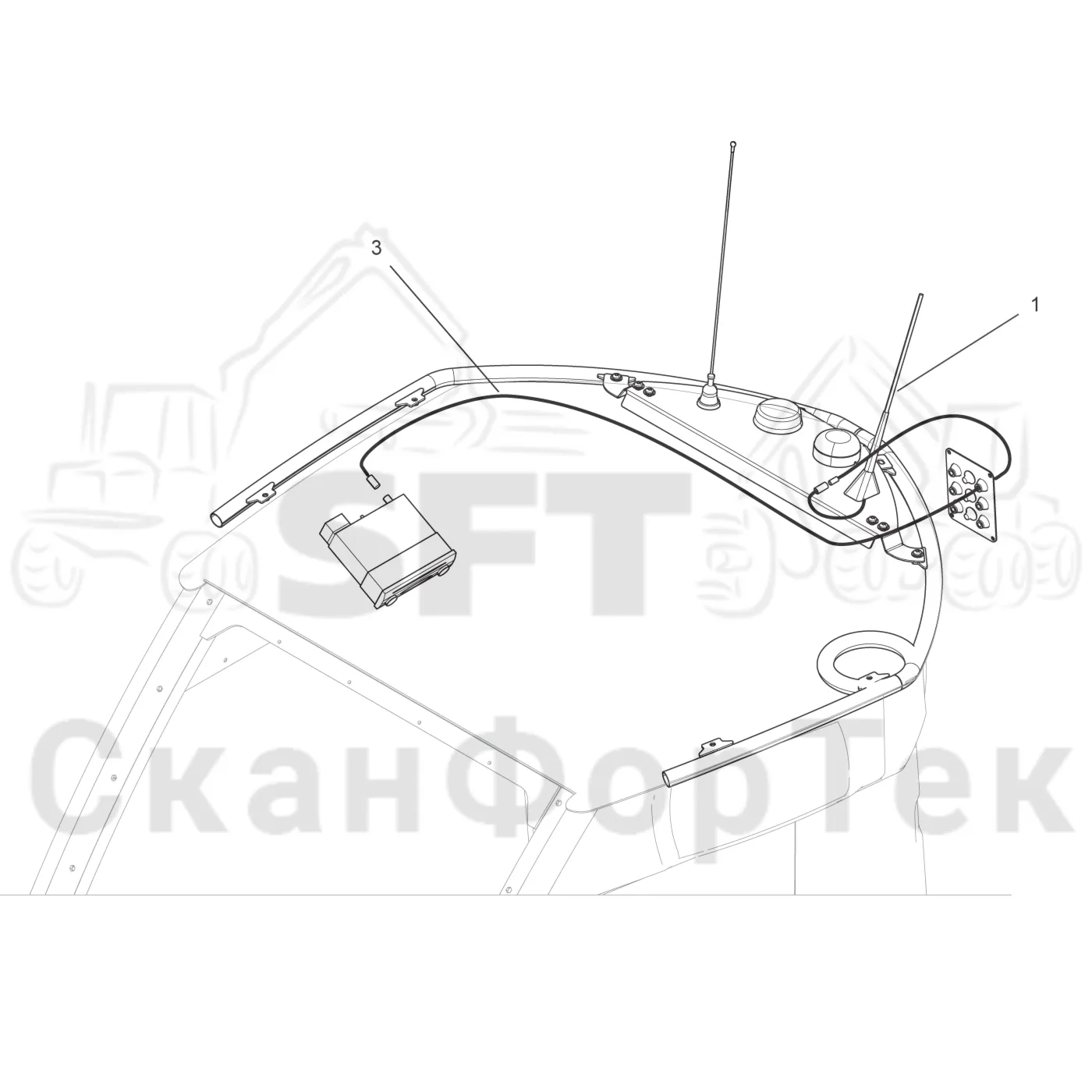 Схема: Komatsu / Форвардер / 845 / Каталог запасных частей / Кабина / Кабина / Крепление антенны