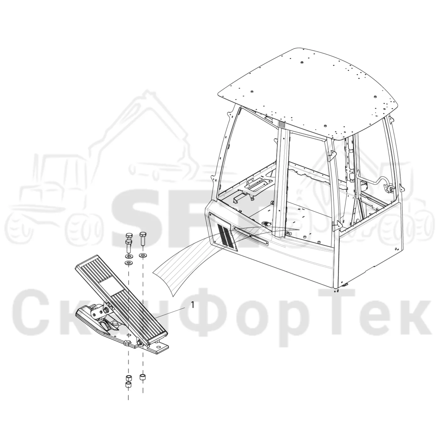 Схема: Komatsu / Форвардер / 835 / Каталог запасных частей / Кабина / Салон / Педаль