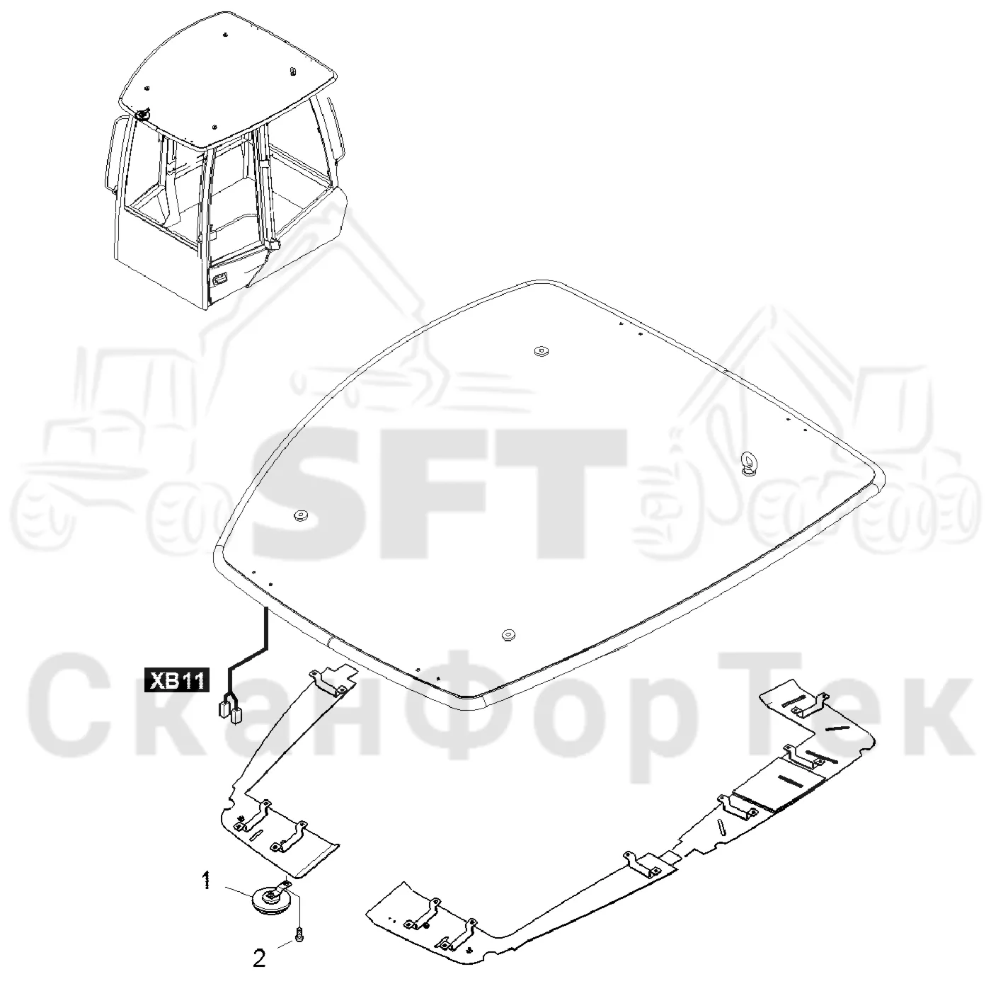 Схема: Komatsu / Форвардер / 855.1 / 855.1 / Каталог запасных частей / Кабина / Электрический / Комплект кабелей гудка