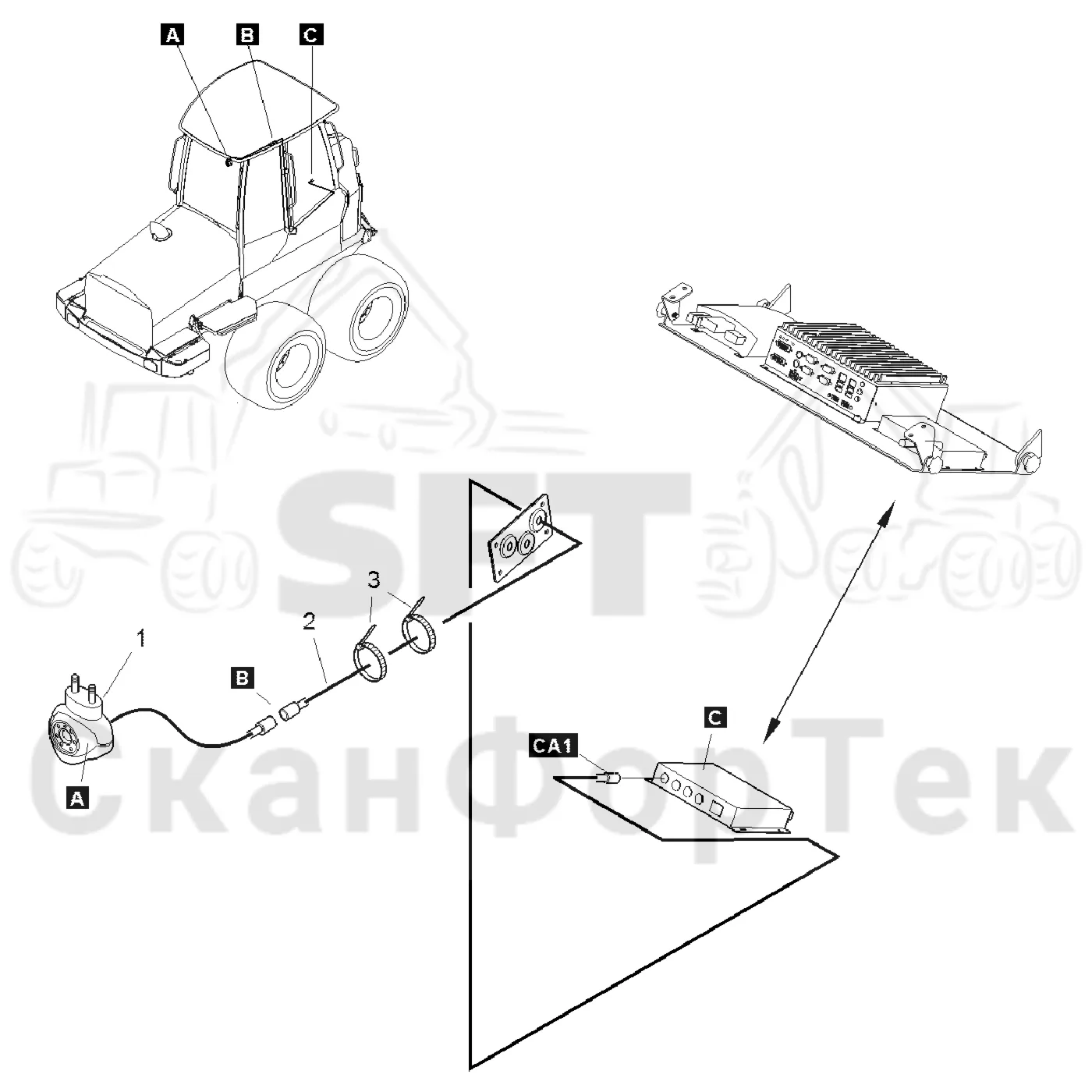 Схема: Komatsu / Форвардер / 855 / Каталог запасных частей / Кабина / камера заднего вида / Электрооборудование камера заднего вида  -8550000185