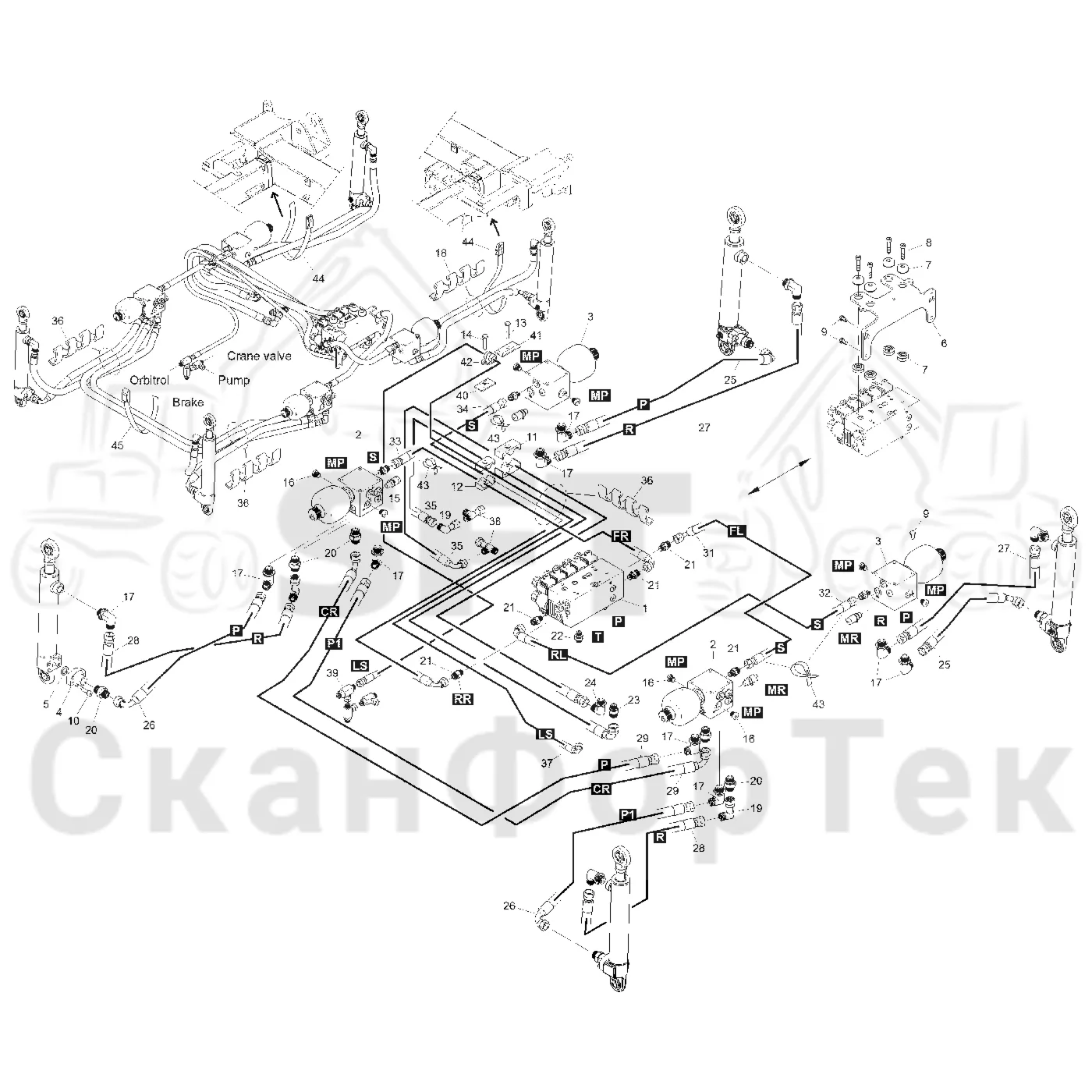 Схема: Komatsu / Форвардер / 855.1 / 855.1 / Каталог запасных частей / Кабина / Comfort Ride / подвеска Кабина