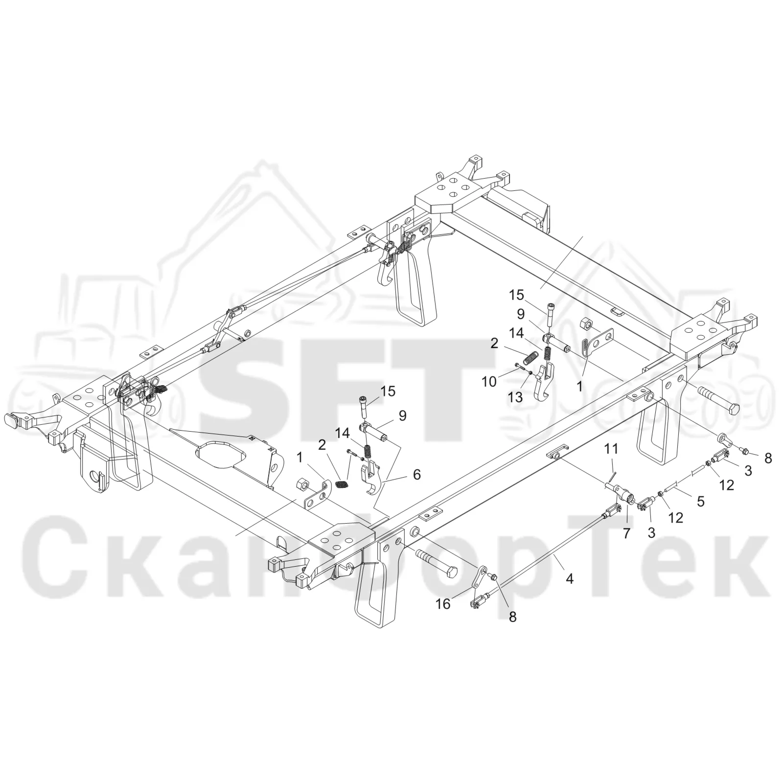 Схема: Komatsu / Форвардер / 855 S/N 8550022010- / Каталог запасных частей / Кабина / Comfort Ride / устройство блокировки