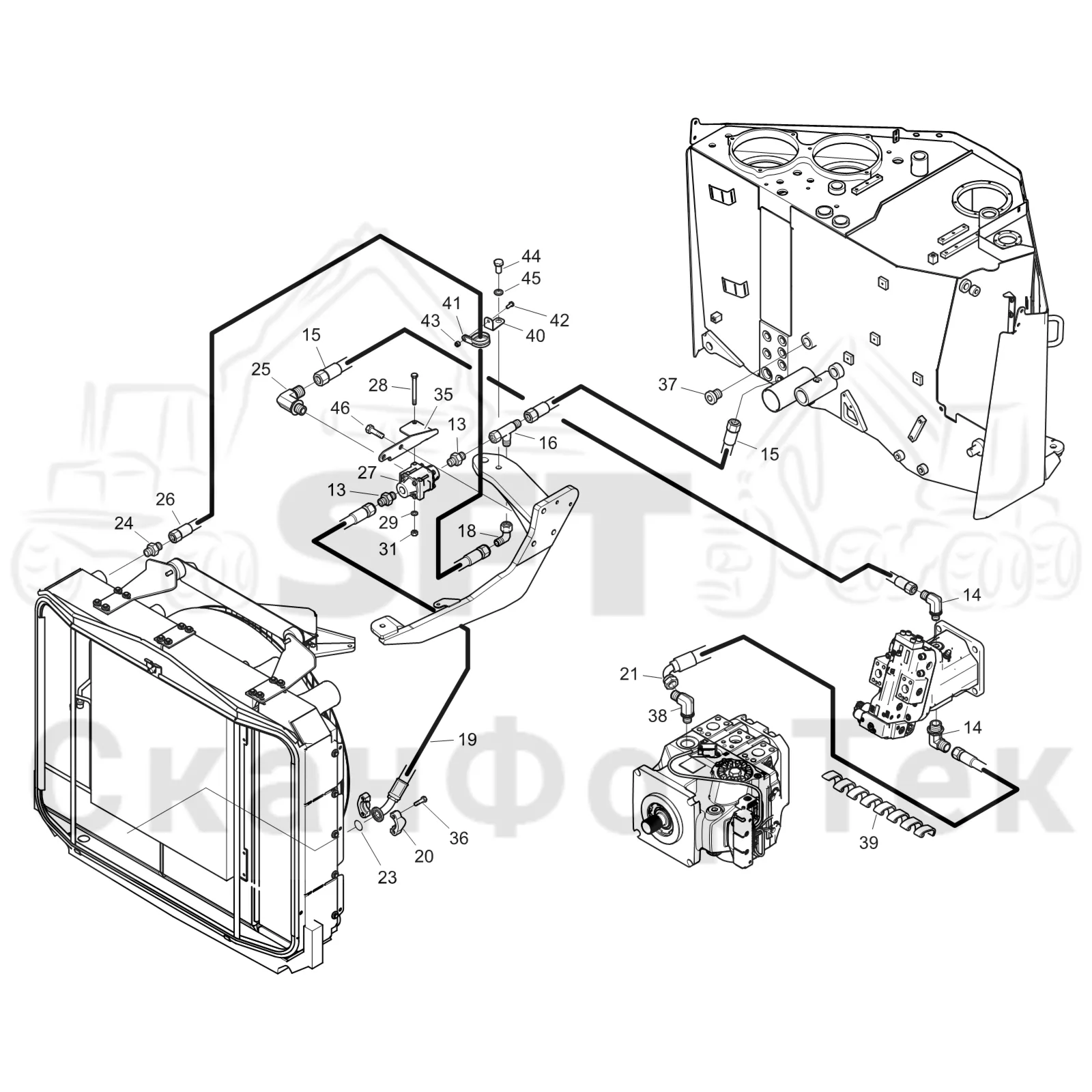 Схема: Komatsu / Форвардер / 855.1 / 855.1 / Каталог запасных частей / Гидравлика / Система охлаждения масла / Охлаждение смазочного масла для гидравлических систем