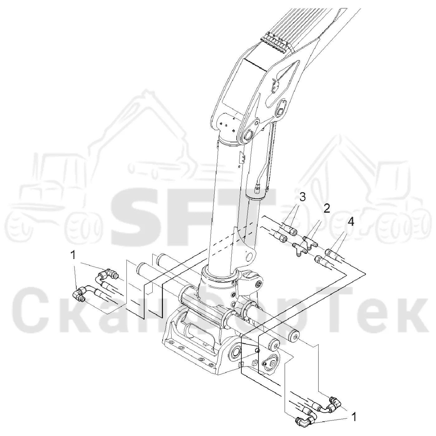 Схема: Komatsu / Форвардер / 855.1 / 855.1 / Каталог запасных частей / Подъемный кран / Гидропроводка / Гидропроводка Стойка наклона